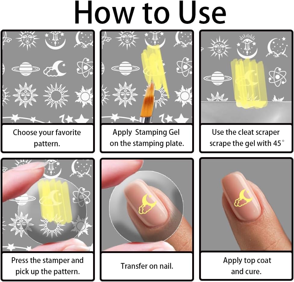 3Pcs Mix Design Nail Stamping Plate Flower Star Nail Stamping Templates French Line Tip Art Stamp Plates Sun Moon Stainless Steel DIY Reusable Tools for Manicure Printing