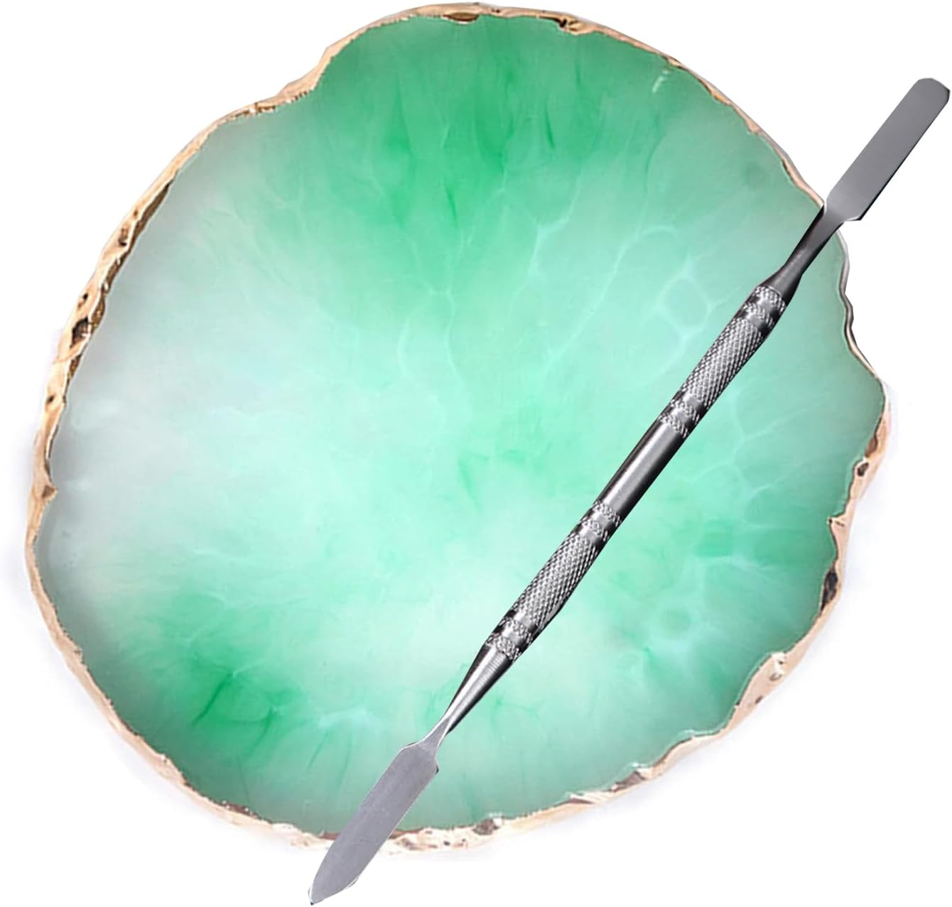 Resin Nail Art Palette Nail Polish Palette Gel Nail Palette with Nail Palette Stirring Rod (Green)