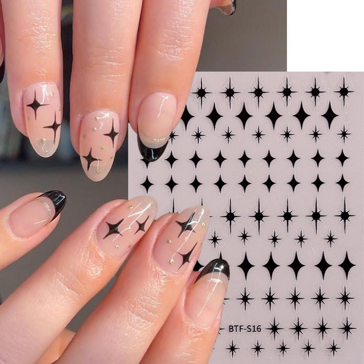 8Sheets Star Nail Stickers 3D Self Adhesive Nail Art Stickers Sparkle Nail Decals Gold Silver Gold White Mixed Shaped Star Design Cute Nail Sticker for Nail Art Women DIY Acrylic Manicure Decoration