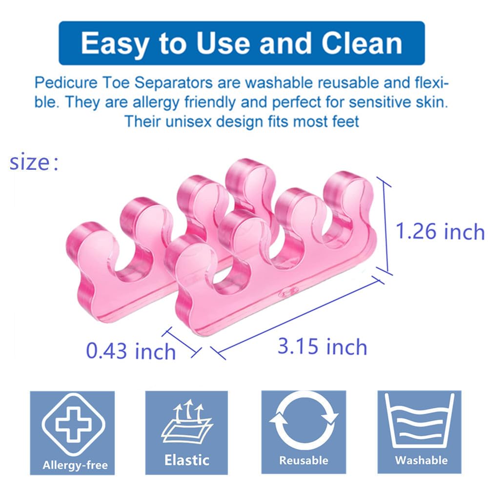 Pedicure Toe Separators for Bunion Relief & Nail Polish Application - Orthopedic Gel Toenail Dividers, Repeatable & Washable Toe Spacers for Toenail Separation