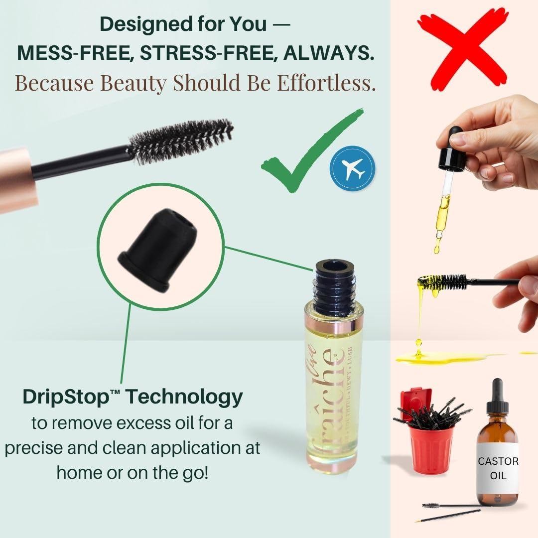 Organic Castor Oil Lash Serum for Hair Growth, 100% Pure Eyebrow Eyelash Growth Serum, Cold Pressed Hexane Free (2oz Glass Bottle + FILLED Mascara Tube)