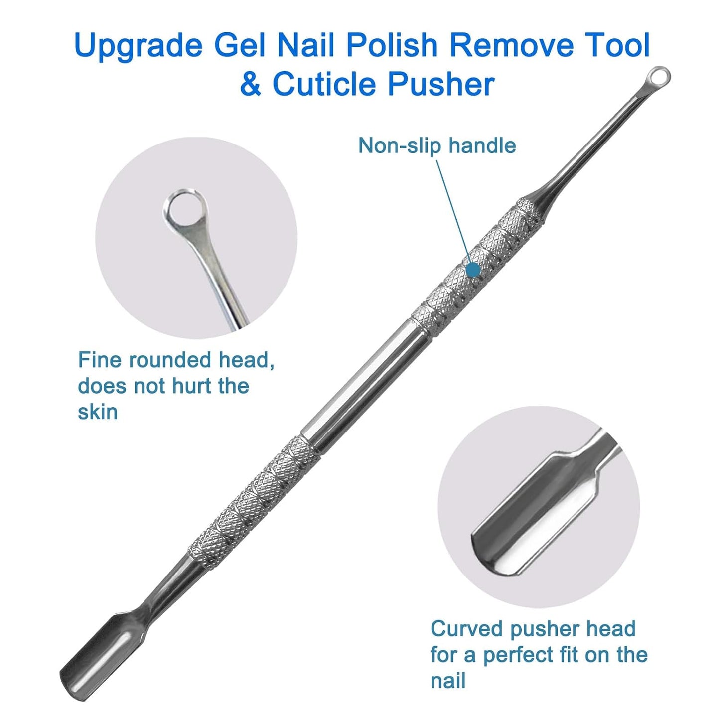 Premium Stainless Steel Manicure Tools 2-Piece Set, Upgrade Gel Nail Polish Remove Tool & Cuticle Pusher, Cuticle Trimmer & Nail Lifter, Durable&Hygienic, For Women