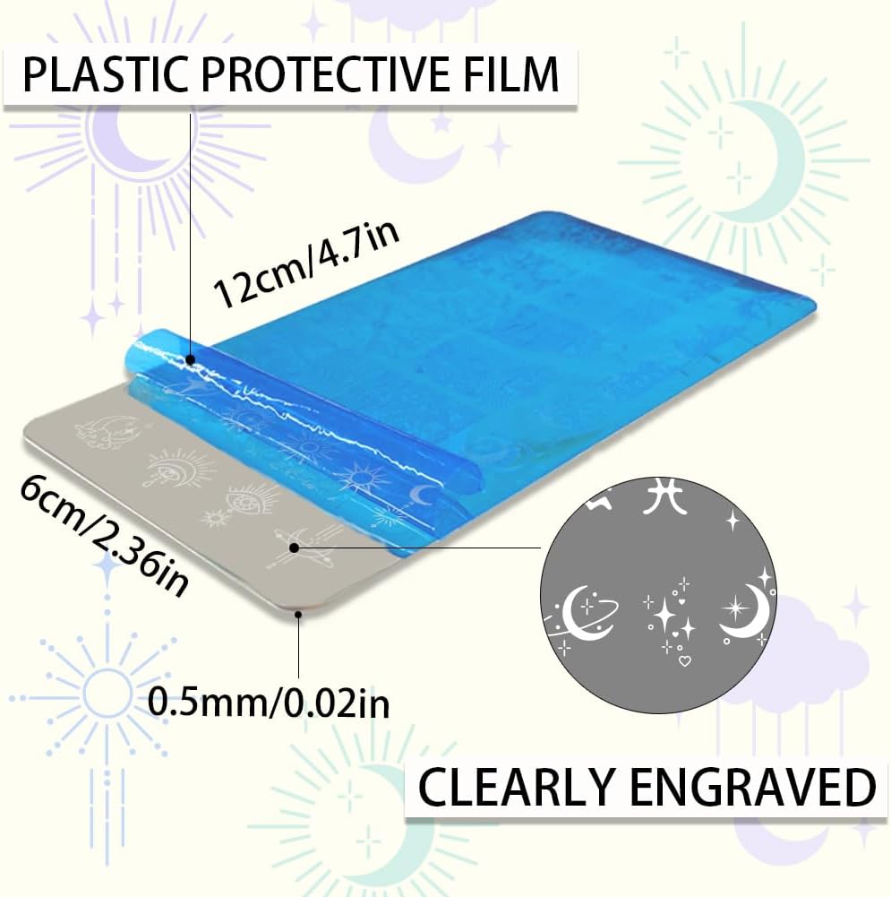 PH PandaHall 84 Patterns Moon Star Nail Stamper 12 Constellation Nail Stamping Plate Night Sky Nail Art Stencils Print Nail Stencils Stainless Steel Nail Image Plates for Nail Design Manicure Salon