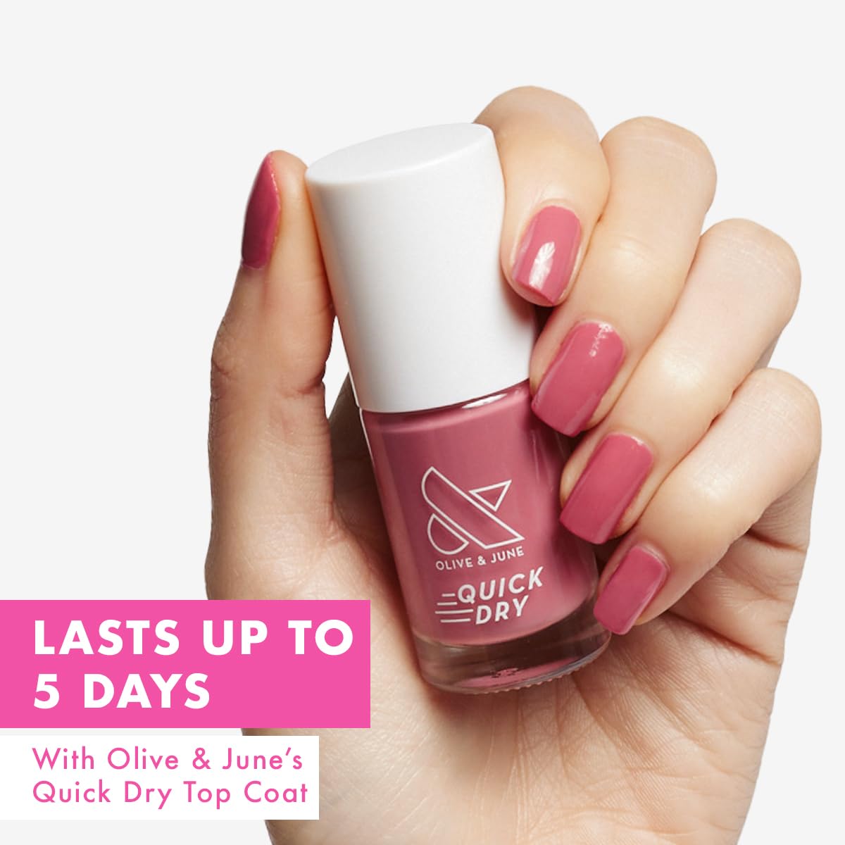 Olive & June Quick Dry Nail Polish | Instant, Fast-Drying, Smudgeproof Color | 15-free, Vegan, Cruelty-Free Formula | Lasts up to 5 Days | Salon-Quality Manicure, Pedicure at Home | Primrose Rosy Pink