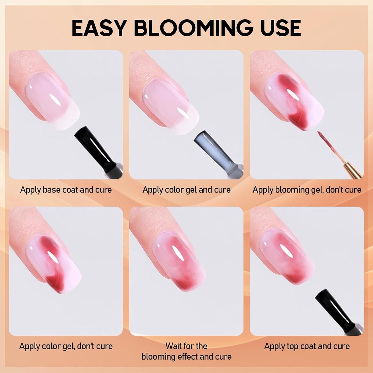 ADHERE Blooming Gel 15ml - Clear UV LED Blossom Gel Polish for Spreading Effect Marble, Watercolor Floral Nail Art, Soak Off Polish, Nail Salon Home DIY