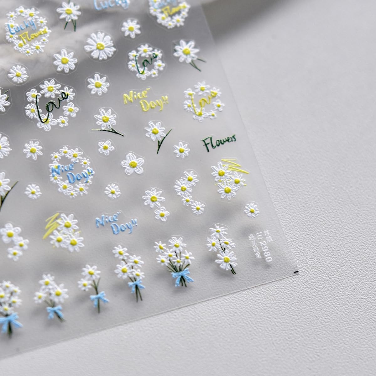 5D Embossed Flower Nail Stickers Spring Floral Nail Art Stickers Daisy Nail Decals Cute Stickers for Nails Designs Self Adhesive Nail Art Supplies & Decorations for Women Girls 1 Sheet