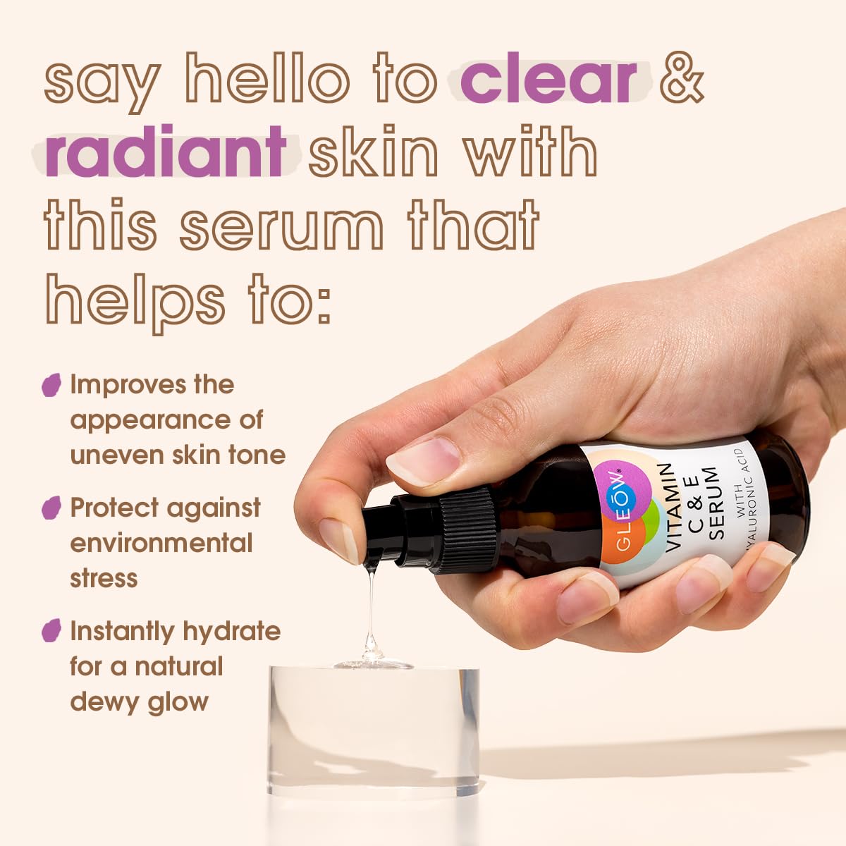 Vitamin C Face Serum, Hydrating Vitamin C Serum for Face with Hyaluronic Acid, Suitable For All Skin Types, Targets the Appearance of Dull Spots 2oz