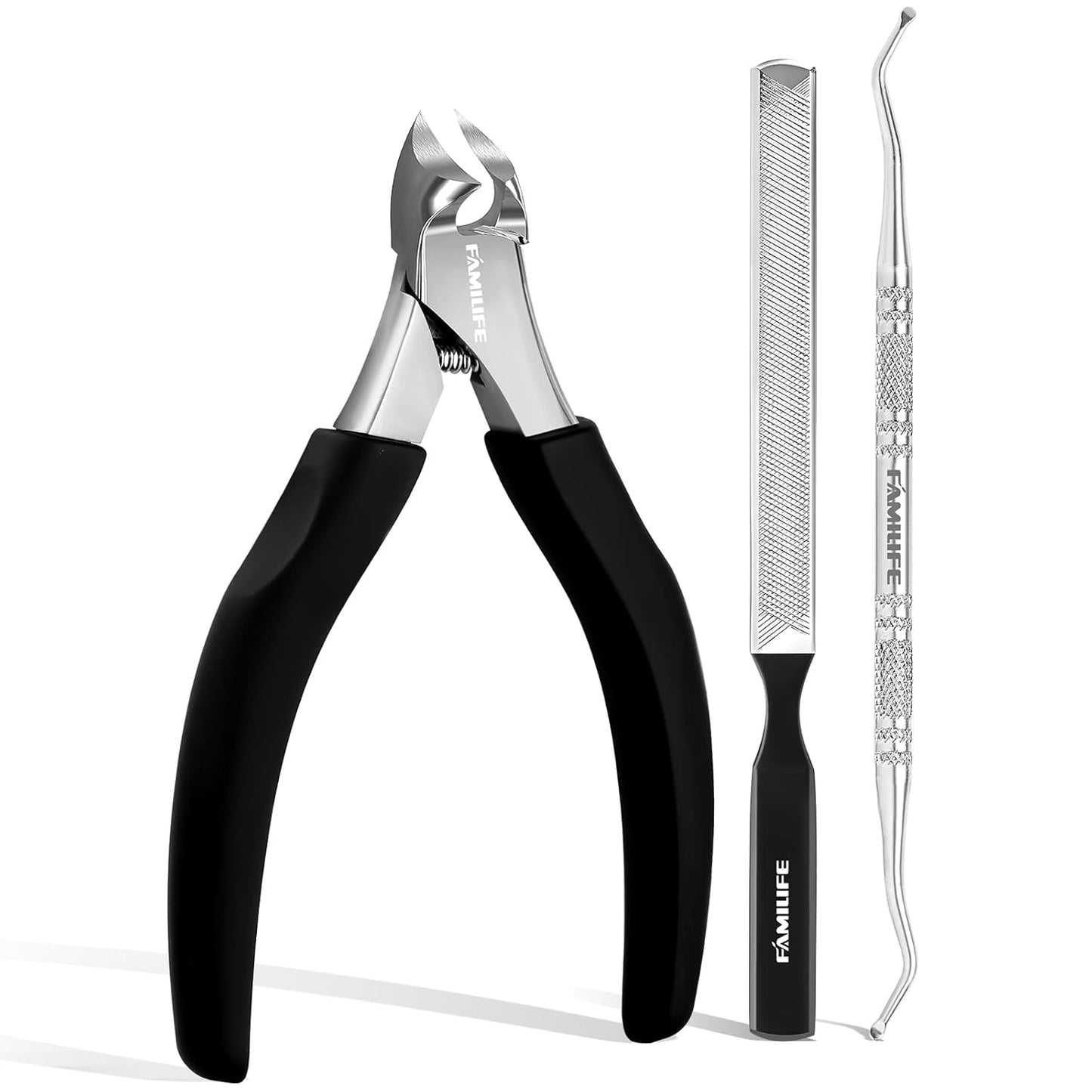 Pedicure Tool Kit and Ingrown Toenail Removal Kit, 3-Piece Set with Nail Nipper, Metal Nail File, and Fingernail Lifter for Thick, Ingrown Fingernail Removal