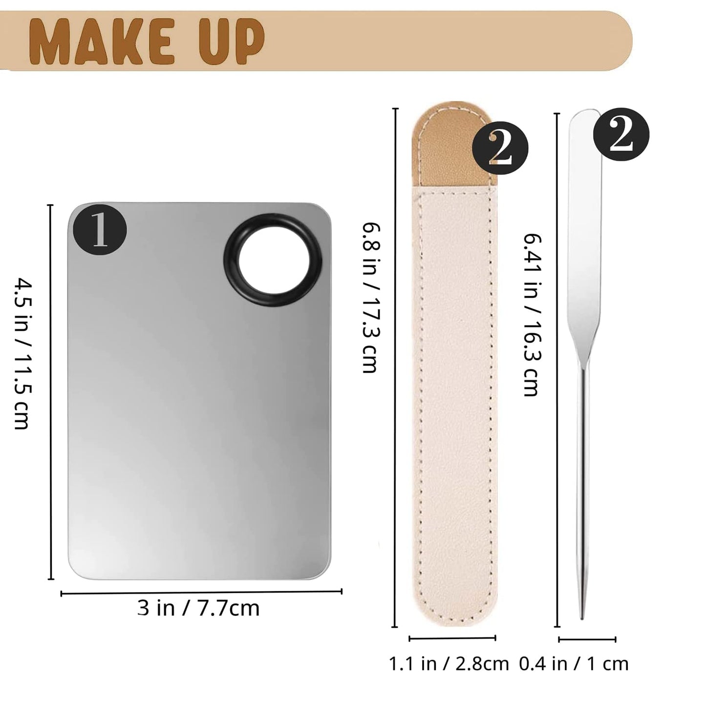 Makeup Spatula and Makeup Palette, Stainless Steel Foundation Palette & Tiny Spatula Tool for Nail, Art, Eye Shadow, Eyelash, Face Makeup (Stainless Steel Palette)