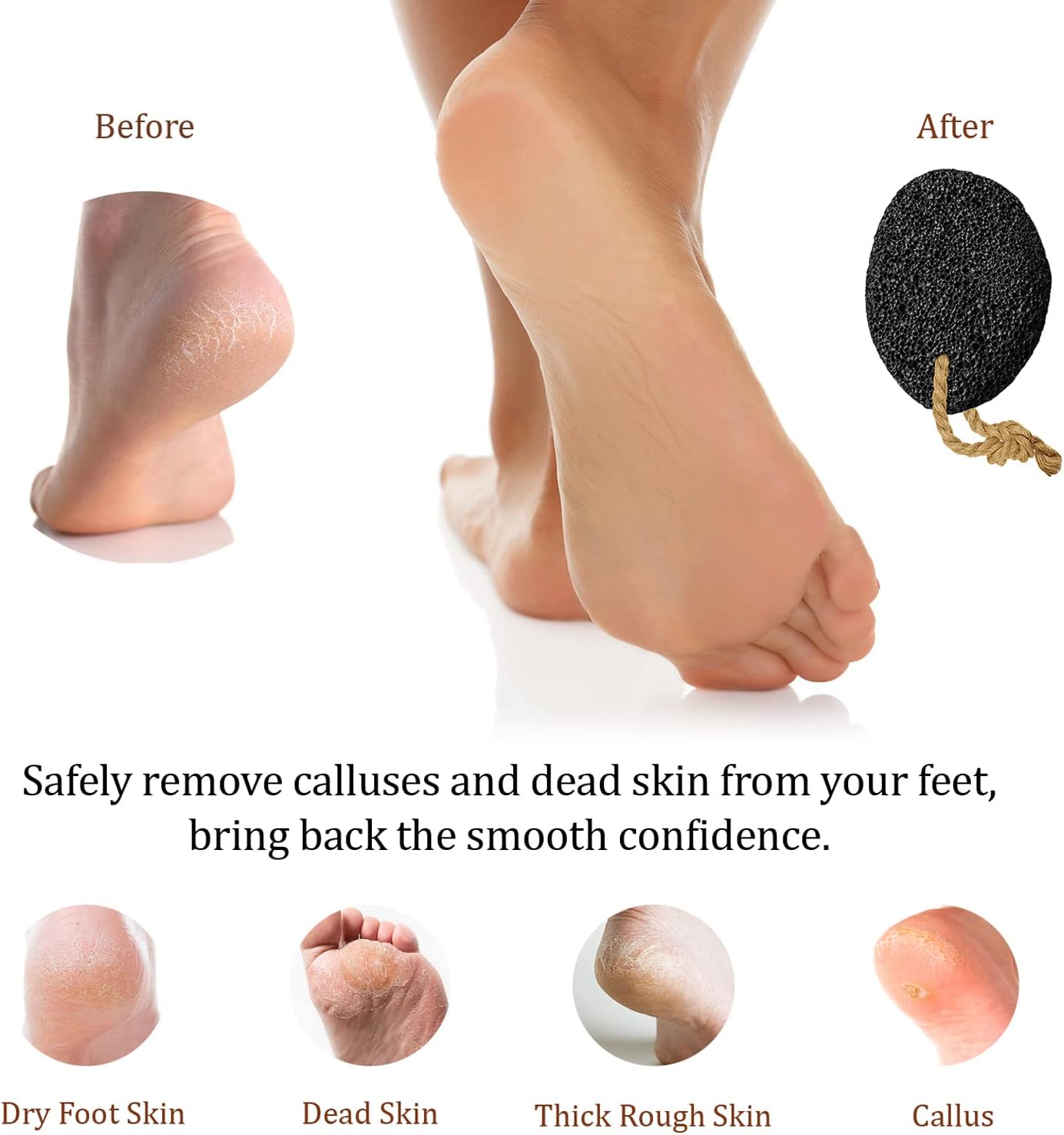 Pumice Stones for Feet - Natural Earth Lava Black Pack of 2 - Callus/Corn Remover for Feet Heels and Palm - Pedicure Exfoliation Tool - Dry Dead Skin Scrubber - Health Foot Care