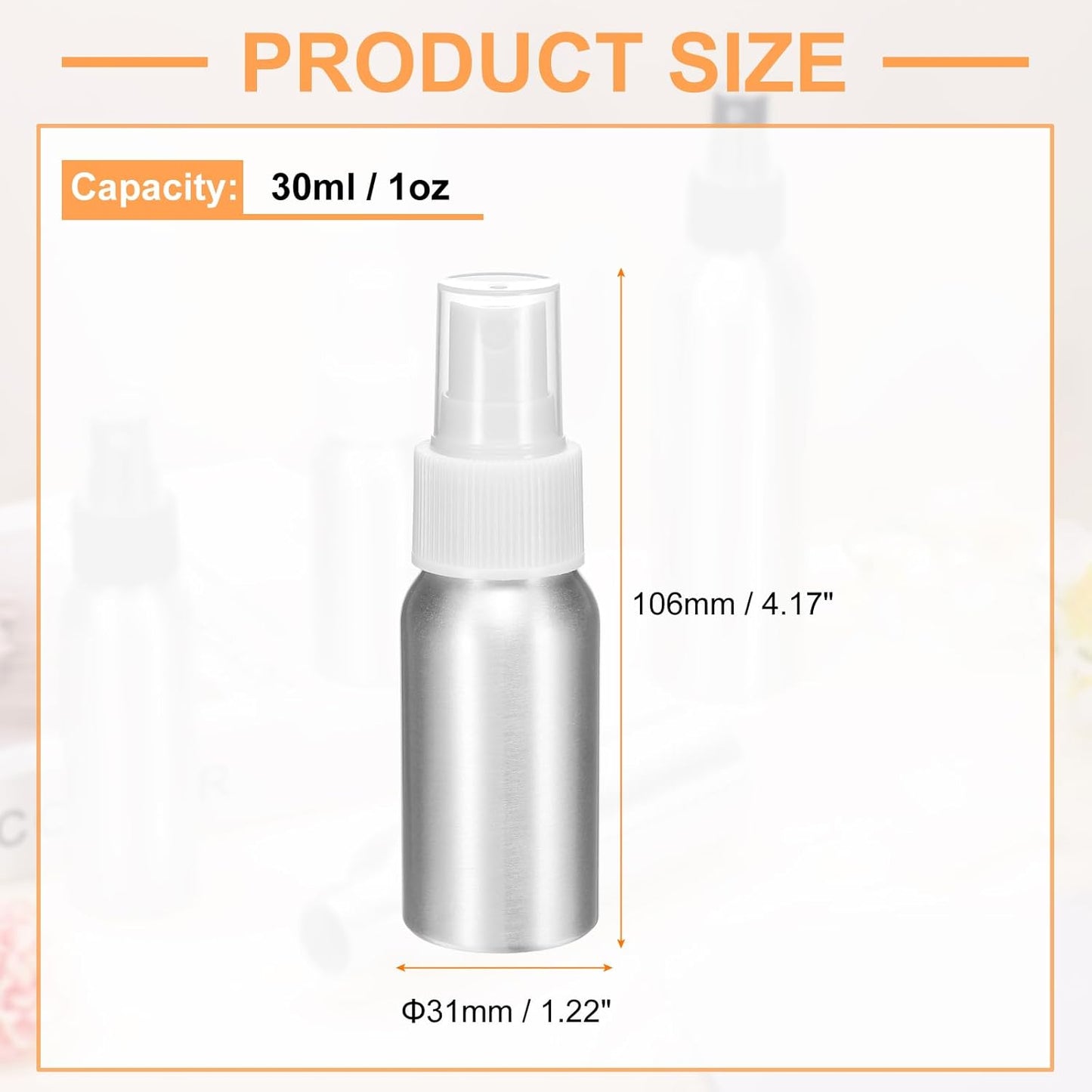 HARFINGTON 5pcs Aluminum Fine Mist Spray Bottles 30ml/1oz Metal Small Liquid Alcohol Refillable Travel Container with White Plastic Nozzle Cap for Perfume Skincare Cosmetic Storage Bottle