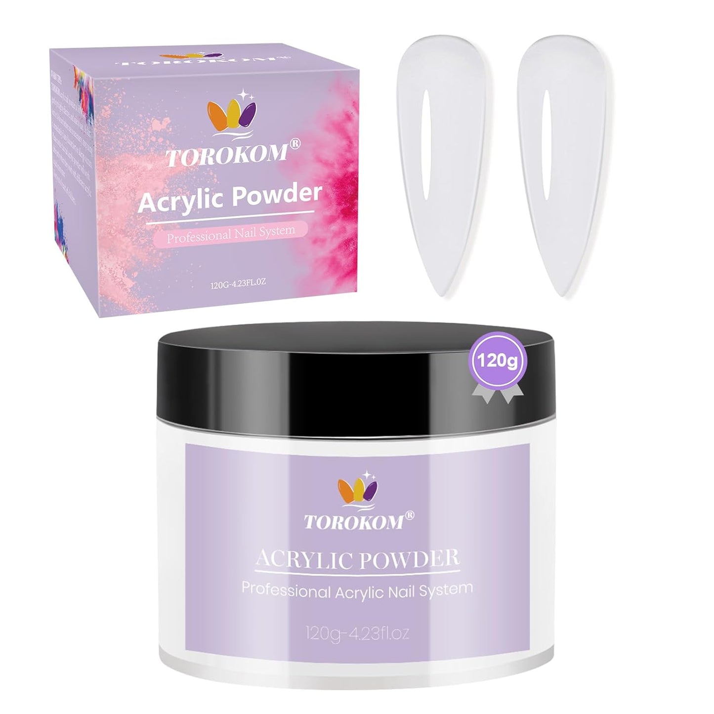 TOROKOM Clear Acrylic Powder, 120g/4.23oz Acrylic Nail Powder Large Capacity Acrylic Dip Powder for Nails Self-Leveling Acrylic Extension Powders, 3D Nail Carving, Long-Lasting, No Nails Lamp Required