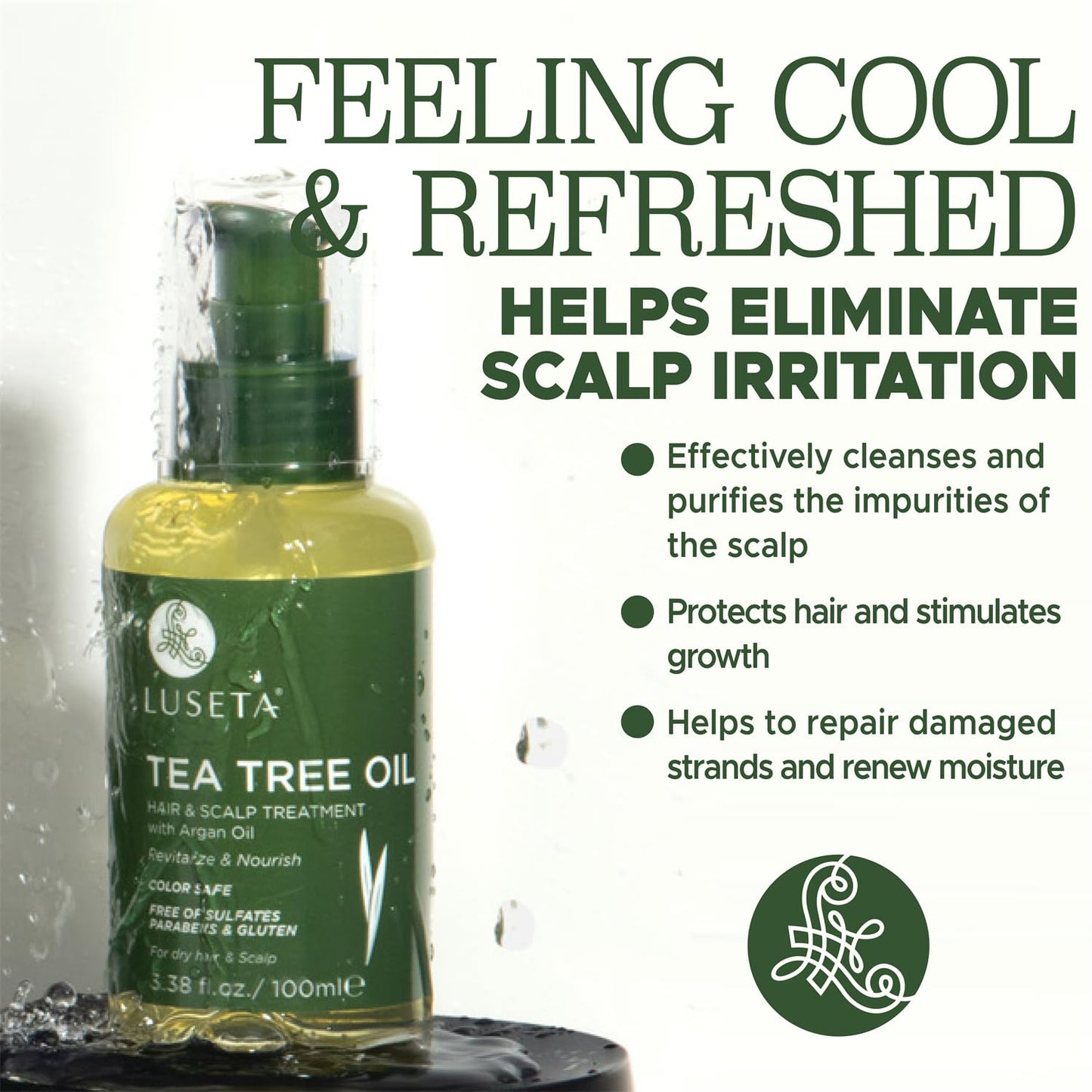 Luseta Tea Tree Oil for Hair, Hair Serum for For Damaged and Oily Hair, Revitalizing & Nourishing for Healthy Hair Color Safe Hair Oil 3.38 Fl oz