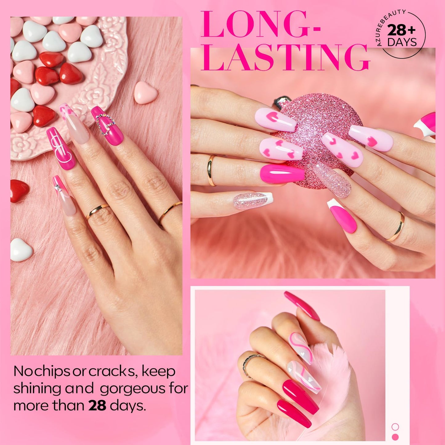 AZUREBEAUTY Dip Powder Nail Starter Kit with Matte Coat, 8 Hot Pink Glitter Neon Summer Color, Dipping Powder Liquid Set with Base/Top Coat/ Activator/10 Nail Sticks Salon at Home