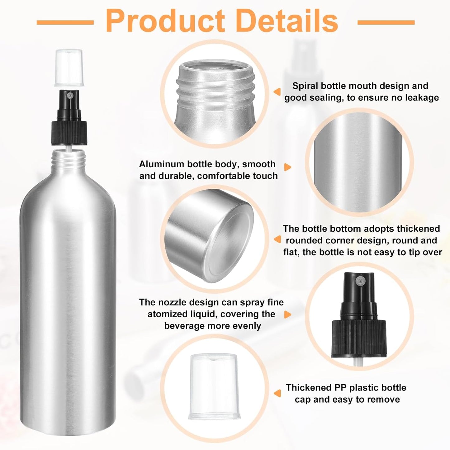 HARFINGTON Aluminum Fine Mist Spray Bottles 500ml/16oz Metal Small Liquid Alcohol Refillable Travel Container with Black Plastic Nozzle Cap for Perfume Skincare Cosmetic Storage Bottle