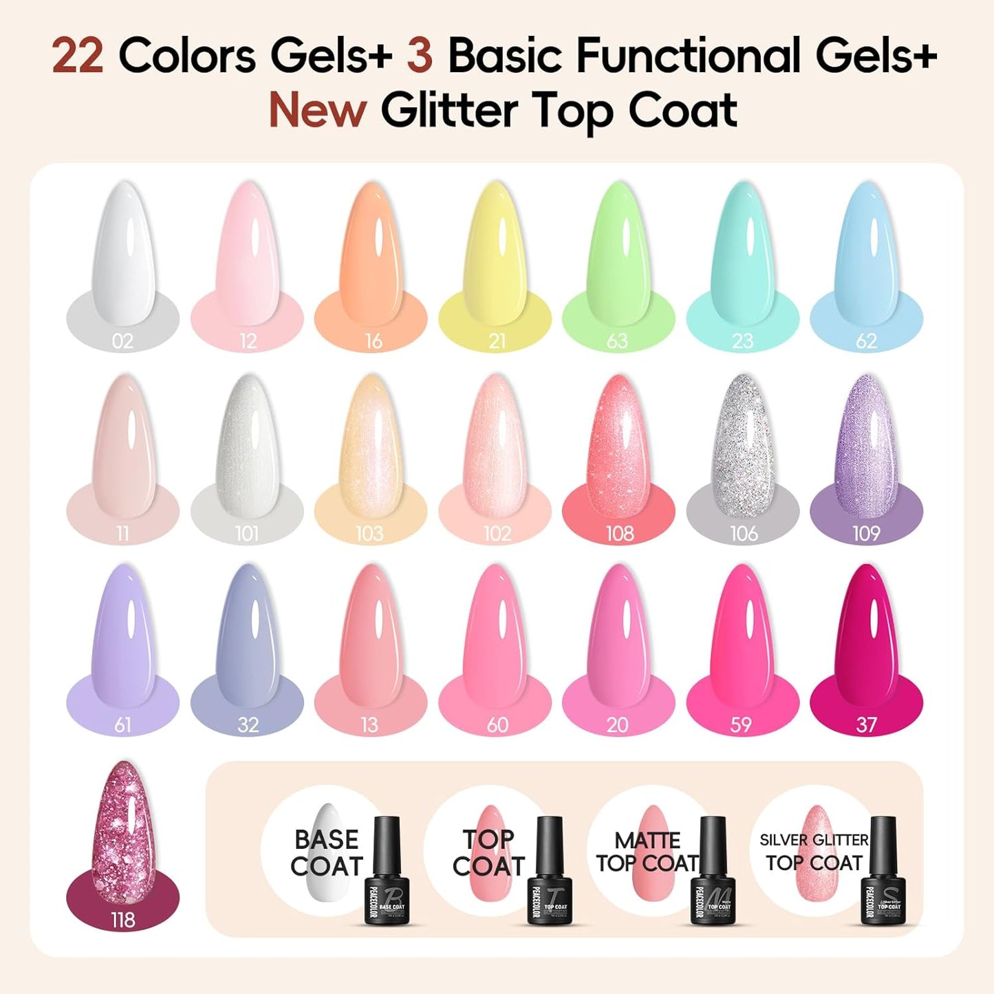 Peacecolor 39pc Gel Nail Polish Kit, Pink Milky White Orange All Seasons Pastel Gel Nail Kit with Nail Lamp Glossy Matte Top Base Coat Essential Manicure Tools Nails Art DIY