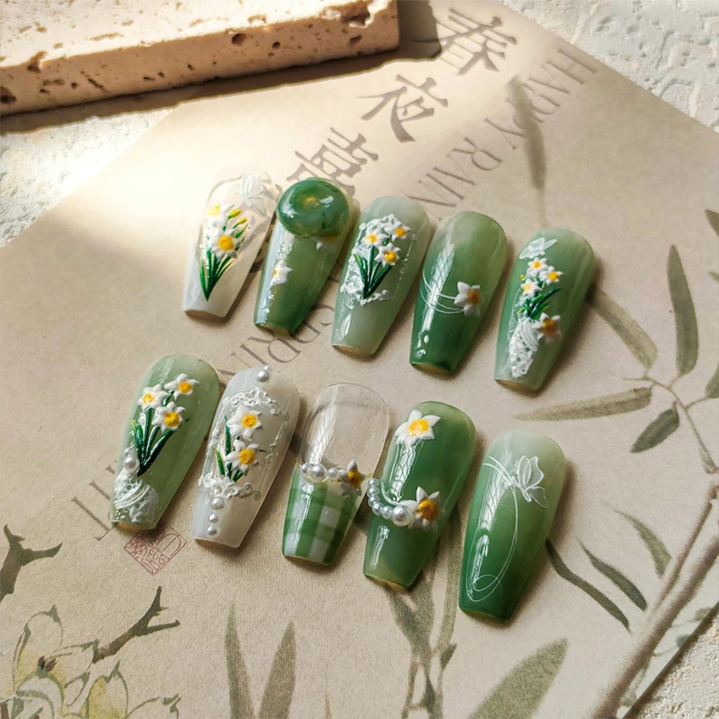 White Flower Nail Art Stickers Decals 5D Self Adhesive Spring Summer Nail Stickers for Nail Art Butterfly Floral Nail Decals for Women Girls