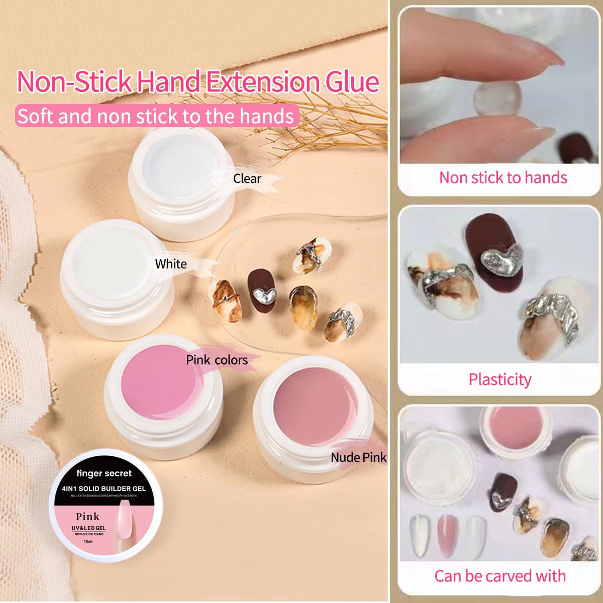Solid Builder Gel for Nails Hard Gel 3d White Nude Colors for Nail Extension DIY Nail Kit (z2, 1)