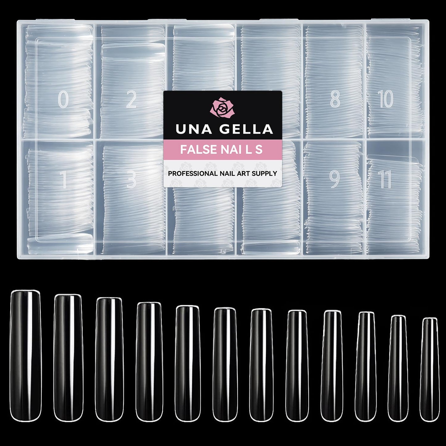 UNA GELLA Extra Long Tapered Sqaure Nail Tips Full Cover 504pcs No C Curve Clear Gel Nail Tips XXL Long Straight Nails Tips Acrylic Nails Square Gel Nails for DIY Nail Art 12 Sizes
