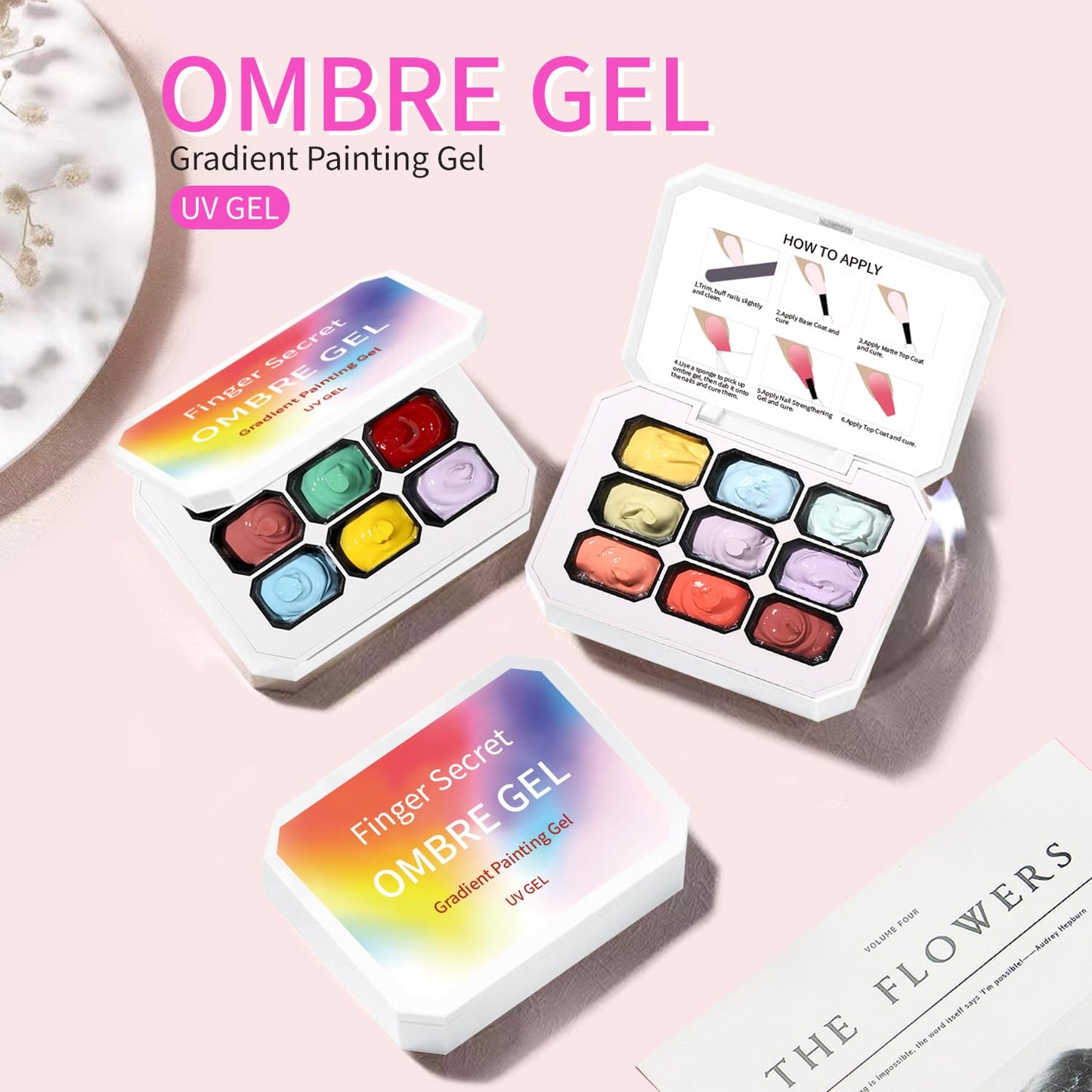 Ombre Gel Nail Polish with Nail Art Sponges for Pat Gel Ombre Color Palette Blush Effect Gradient Painting Gels 9colors for Ombre Nails Multistyle French Manicure DIY