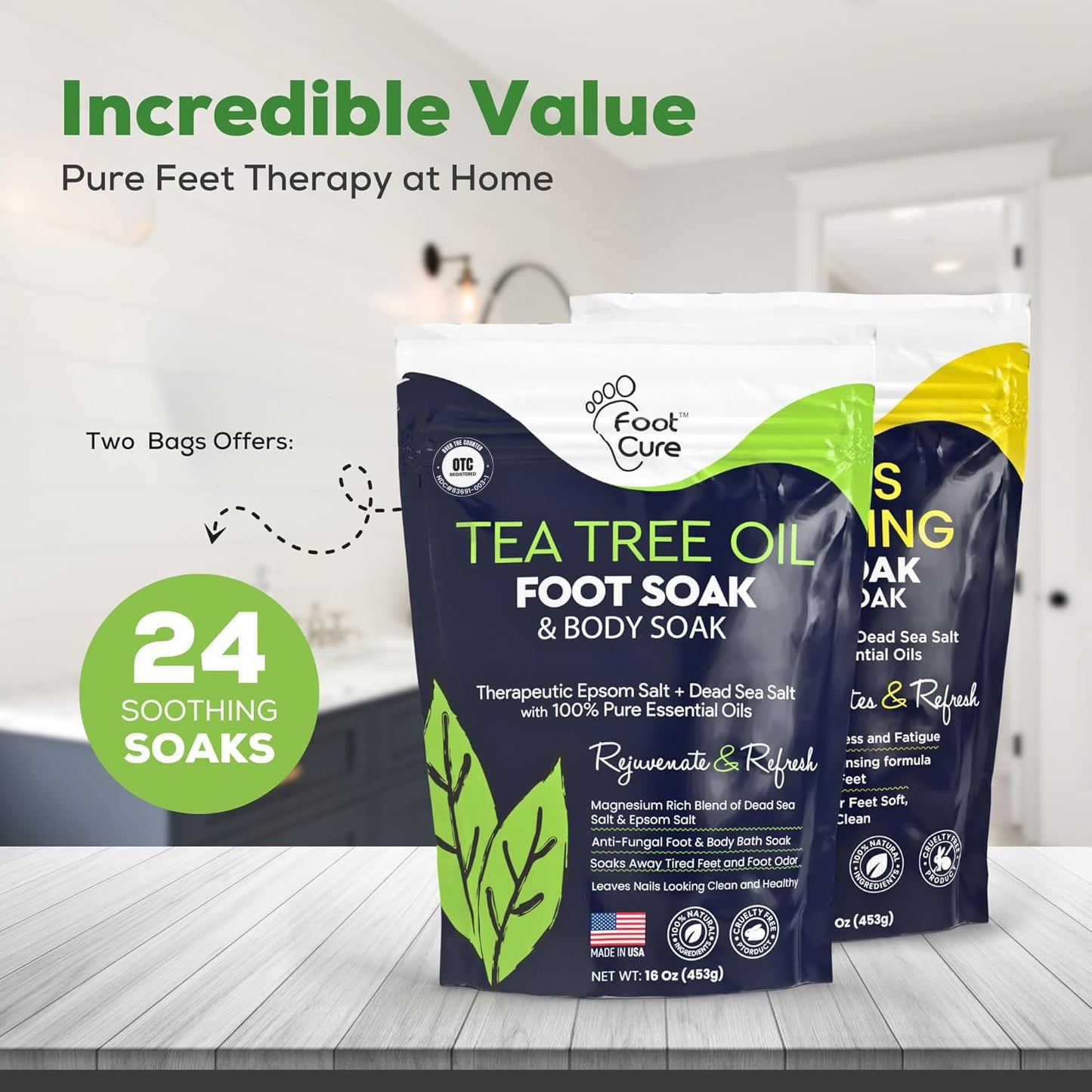 Tea Tree & Citrus Foot Soak with Epsom Salt – Supports Tired Feet, Softens Calluses, and Refreshes – Made in USA (2-Pack)