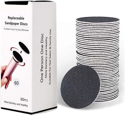 60pcs Replaceable Sandpaper Refill Discs for Electric Foot File Callus Remover Hard Dry Dead Skin Removal (Coarse 60 Grit)