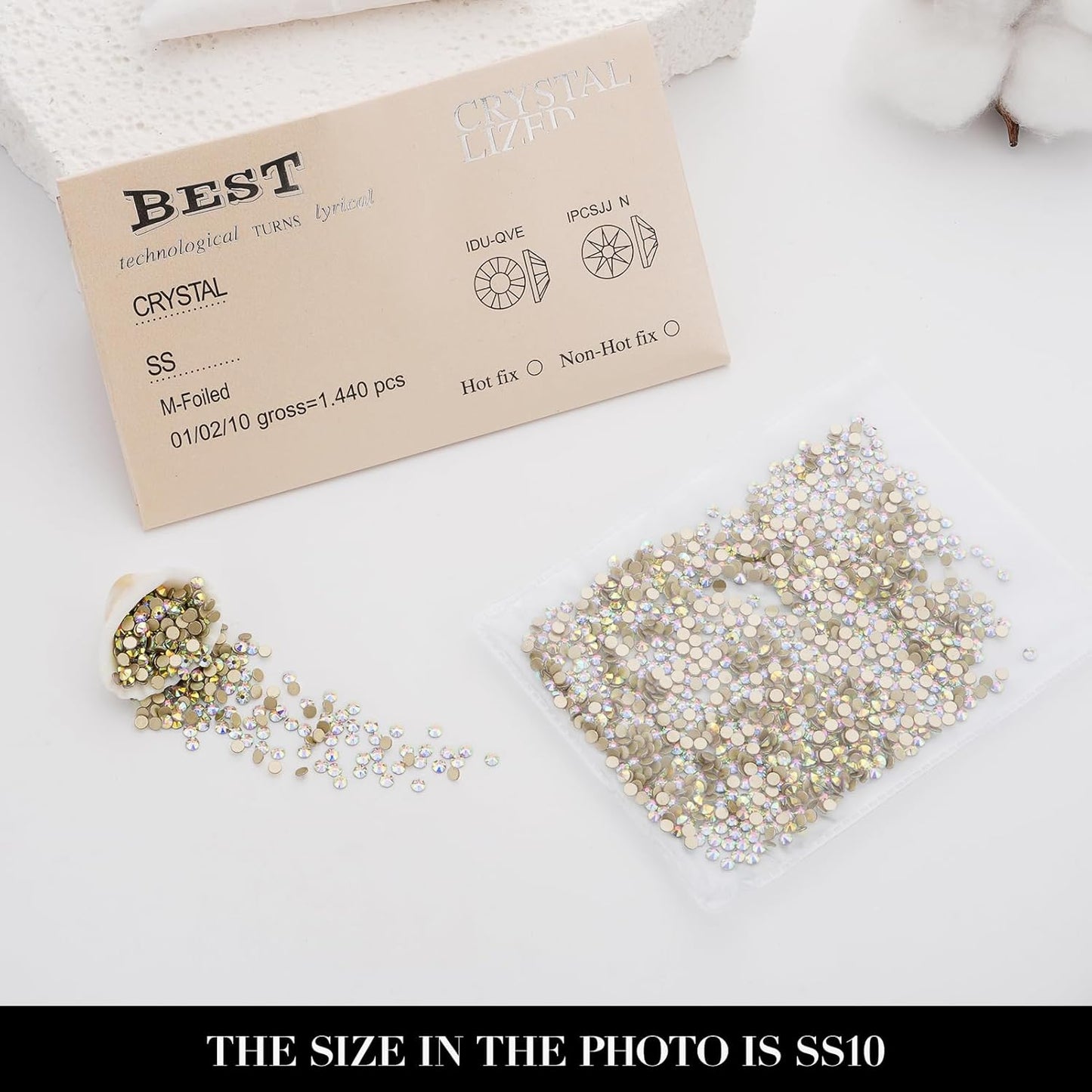 Novani Crystal AB Rhinestones 1440pcs Flat Back Round Rhinestone Style 2088 Sparkly Crystal Gemstones for Nail Art and Crafting SS10,2.7-2.9mm