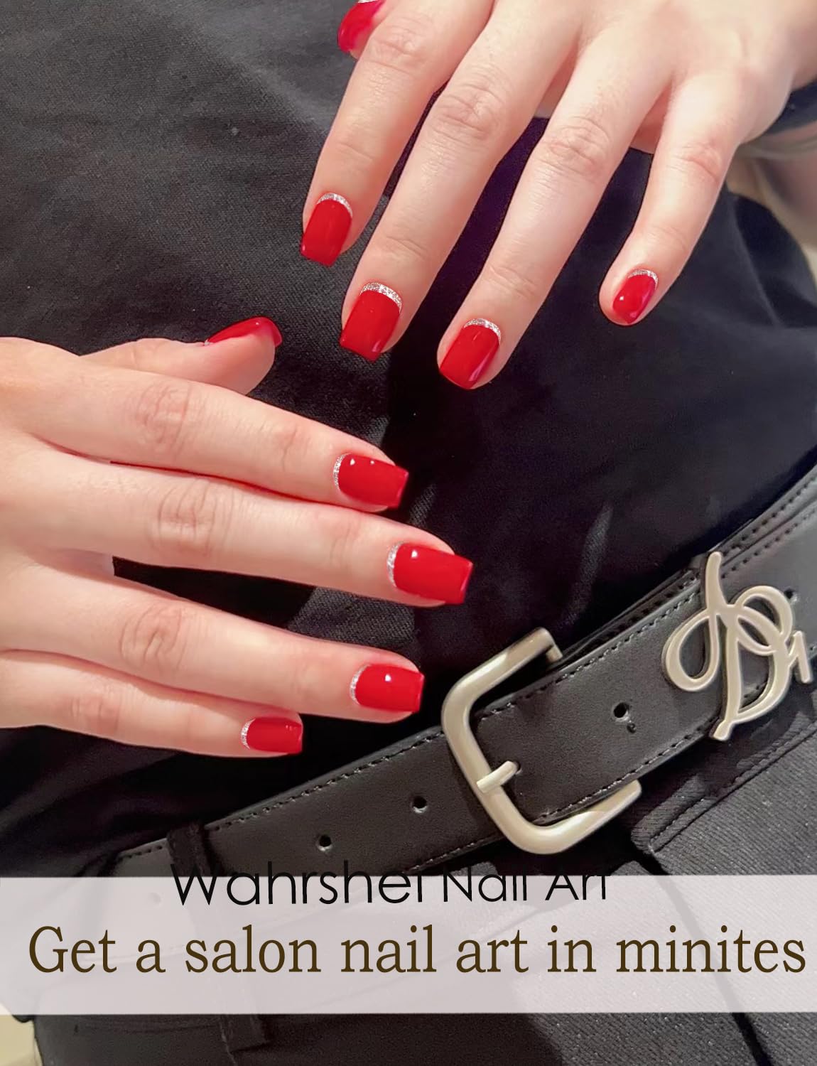 Semi Cured Gel Nail Strips, 20pcs UV Nail Wraps for Home Nails DIY (Red Glitter)