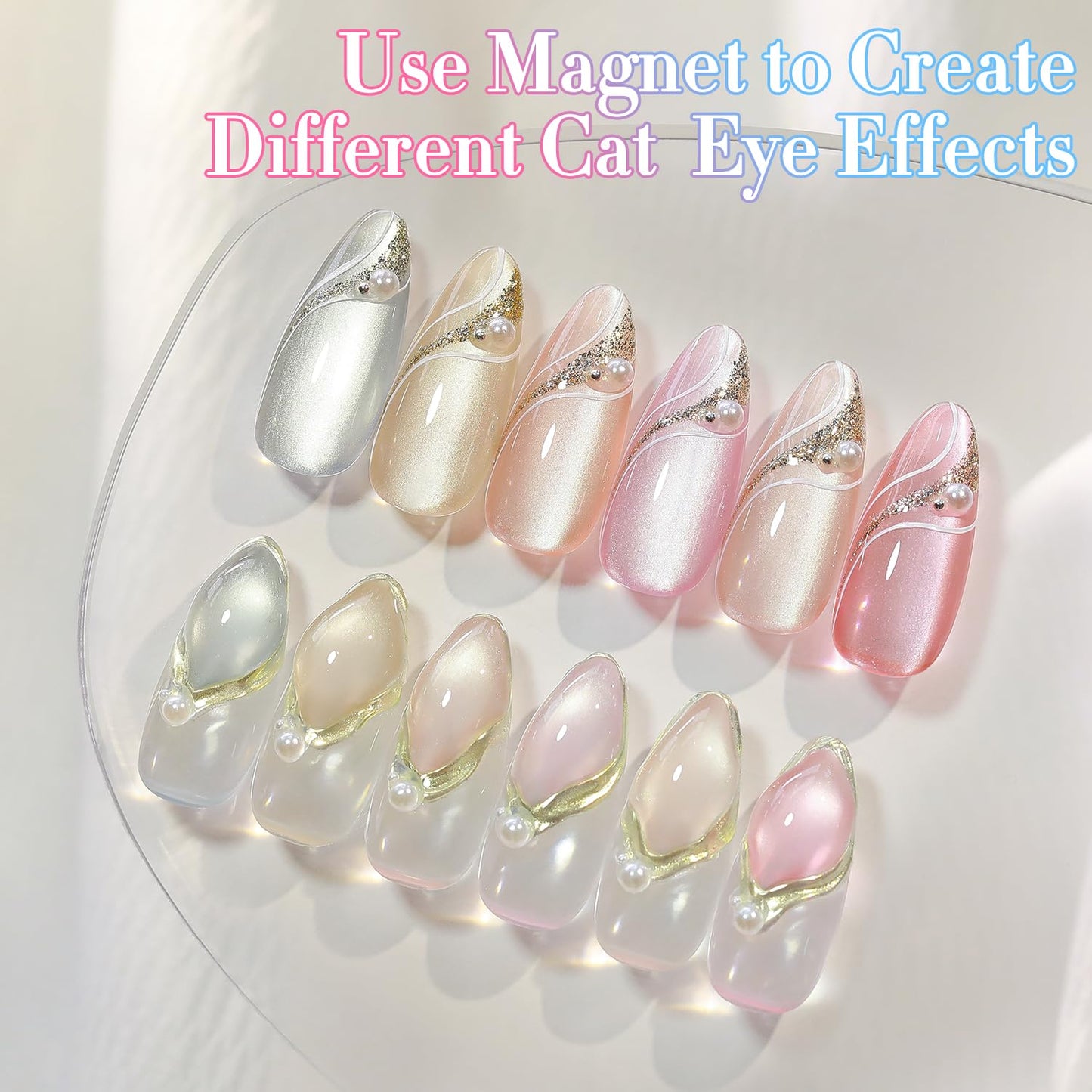 Double Rhythm Cat Eye Gel Nail Polish Set of 6 Same Color Same Bottle 0.5 Oz Shimmer Glitter with Magnet Holographic Reflective Magnetic UV Nail Polish Kit at Home (Silver Nude Pink-T6-27)