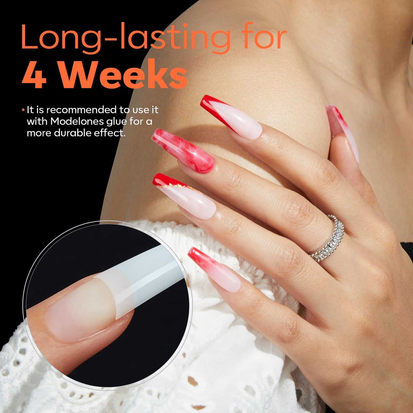 modelones French Nail Tips, 500 Pcs Natural Medium Square Half Cover Nail Tips Gel Milky White Soft Fake Extensions Acrylic 10 Sizes with Box