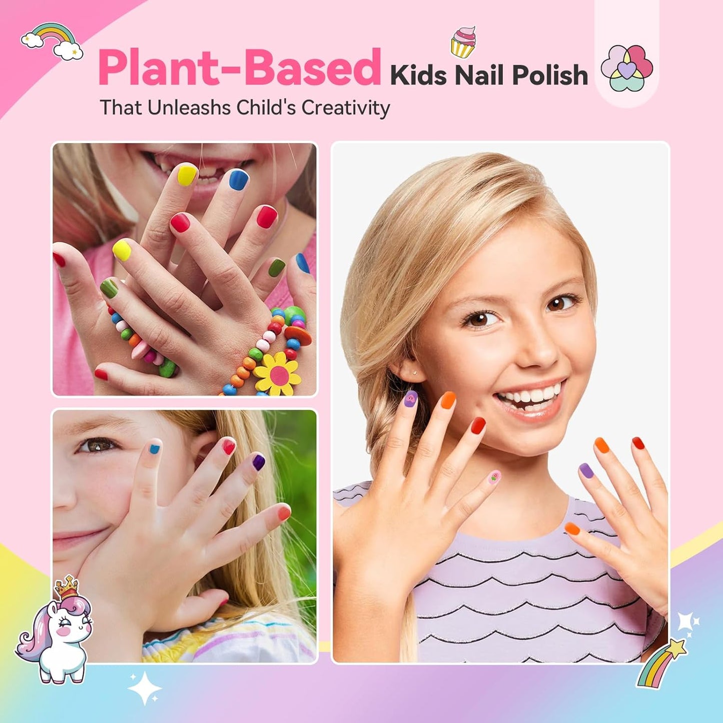 SAVILAND Glamkids Kids Nail Polish Set: 12 Colors Quick Dry Non-Toxic Nail Polish for Toddler, Water Based Peel-Off Fingernail Polish Safe Nail Art Kit with Sticker for Girls & Boys Ages 5-12 Manicure