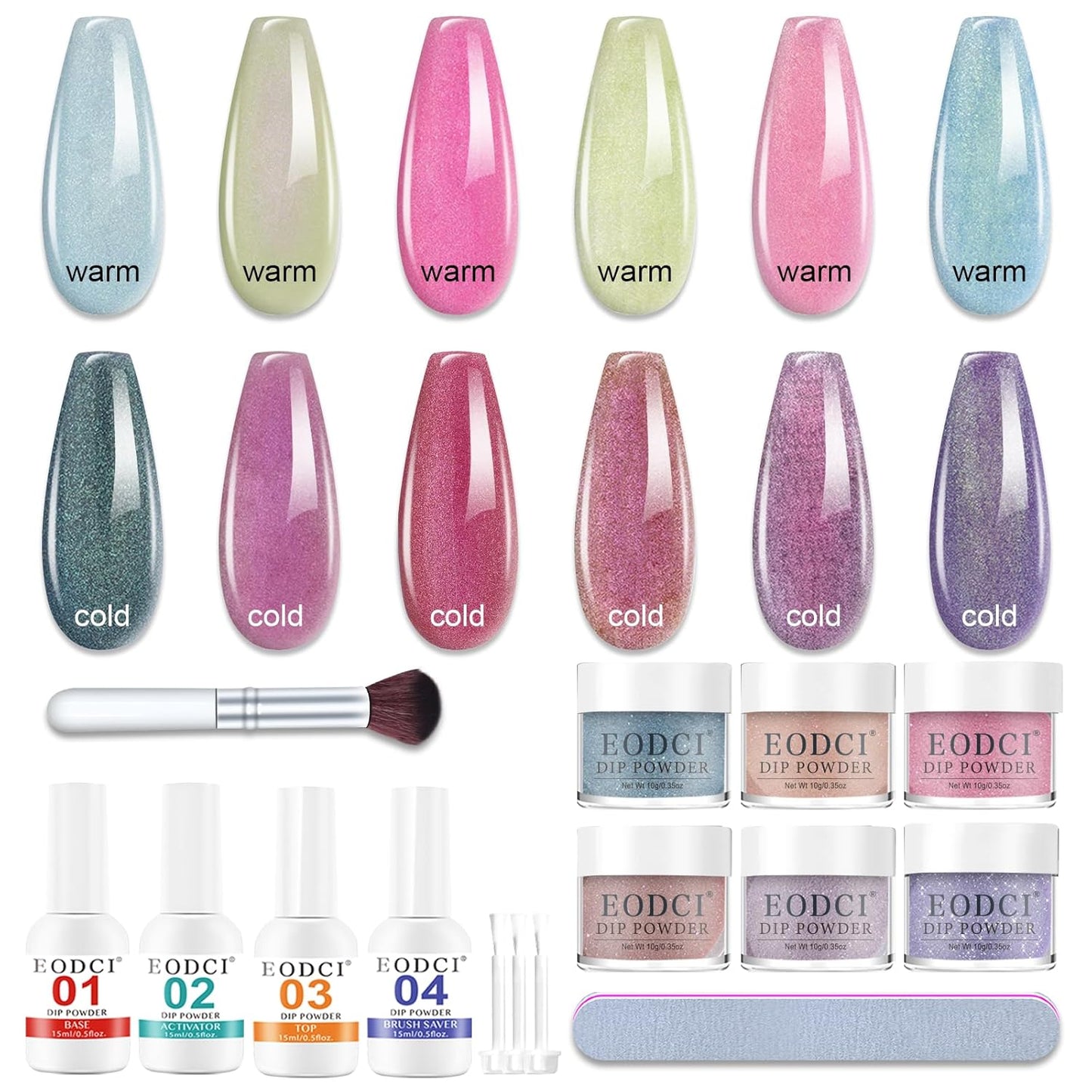 Changing Dip Powder Nail Set, 6 Colors Dipping Powder Kit With Base & Top Coat/Activator/Brush Saver,Chameleon Pink Blue Nail Dip Manicure Kits Cold Warm Temperature, No Needed Nail Lamp Curing