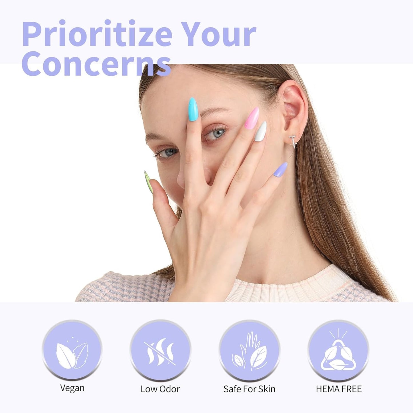 CANNI 6Pcs 9ml Hema-Free Gel Nail Polish Set- Green Blue Purple Pink Milky White Colors Gel Polish Kit, Soak Off LED Nail Gel Manicure Kit DIY at Home Salon Gifts for Women Girls