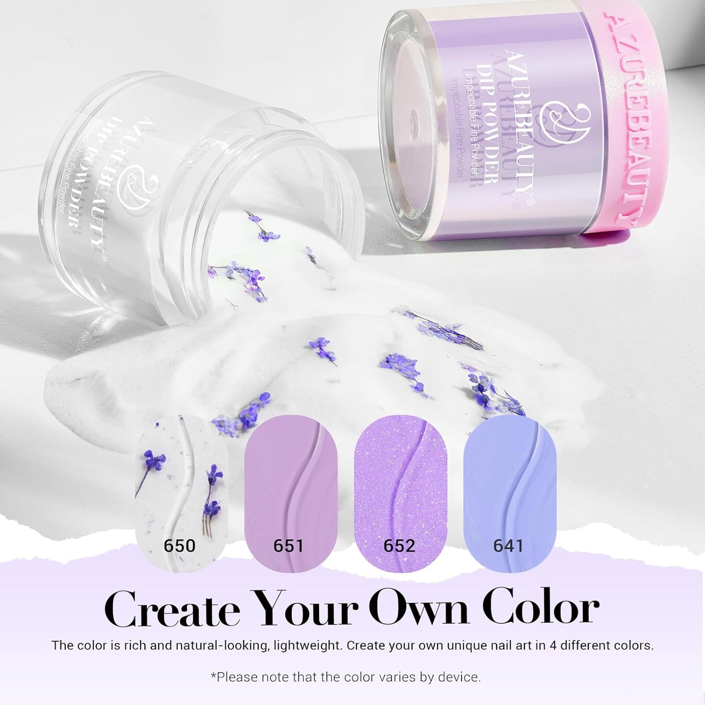 AZUREBEAUTY Purple Twilight Bloom Dip Powder Nail Kit Starter with Base, Top Coat, Activator, Spring Summer Dried Flowers for French Nails Art Manicure DIY Salon