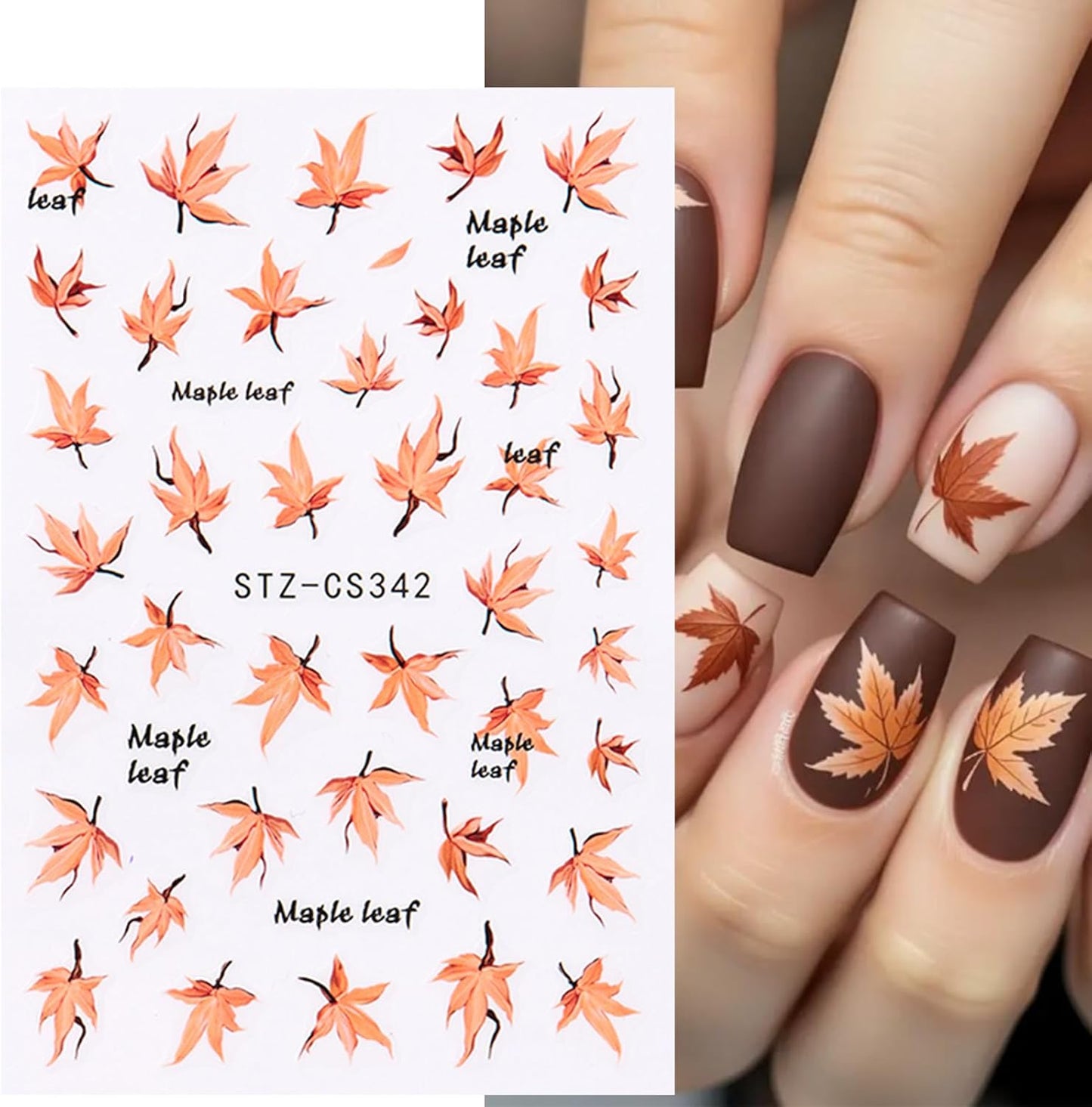Maple Leave Nail Art Sticker Decals, Fall Pumpkin Maple Leaves Nail Stickers 6PCS Autumn Nail Decals for Nail Art Colorful Leaves Design Nail Supplies Elegant Self Adhesive Decals for Women Nail Decor