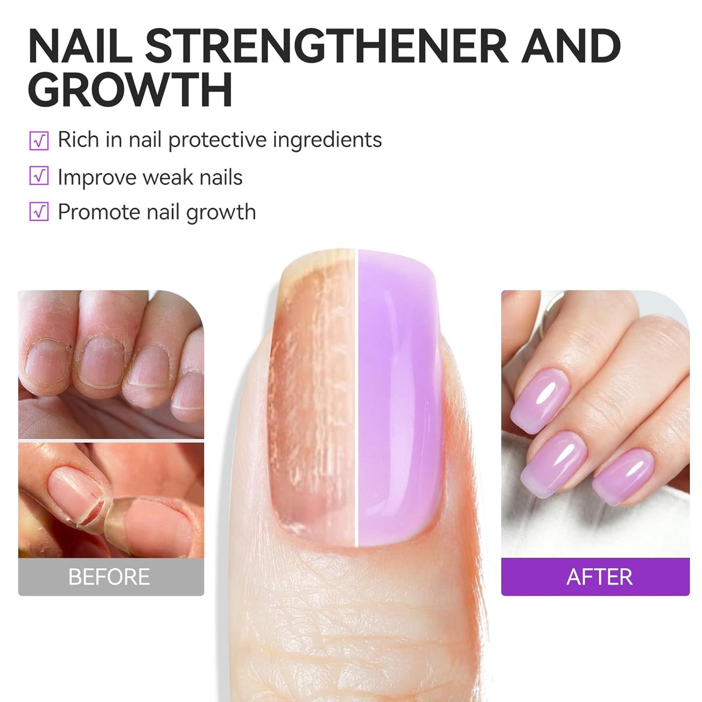 Nail Polish Strengthener and Growth: Lavender Haze 15ml Gelike EC 6 in 1 Natural Hardener - Long Lasting Nail Polish Hardener Extra Strong and Growth for Daily Work Home Salon