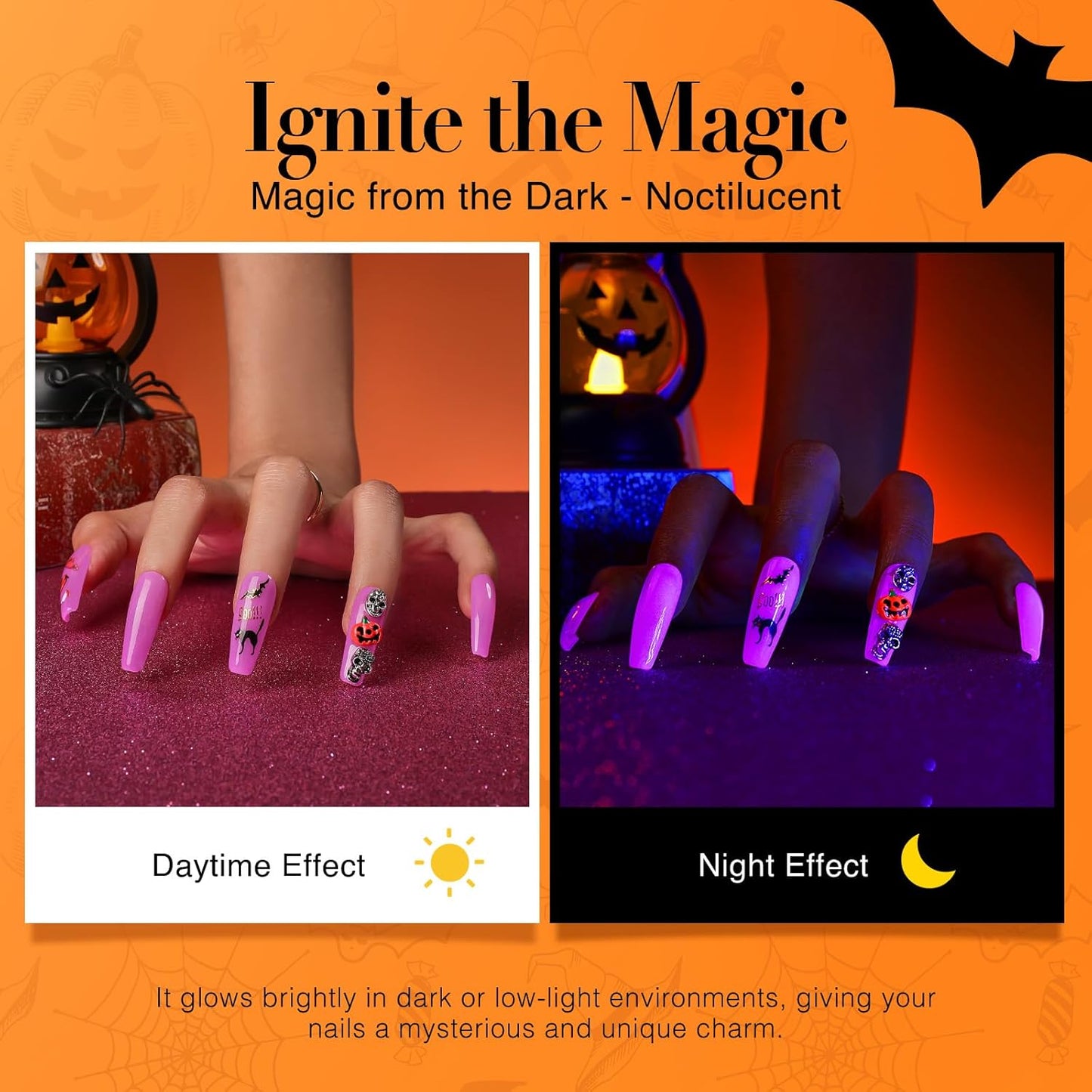 AZUREBEAUTY Halloween Dip Powder Nail Kit Starter Black Green Noctilucent Purple Red add 3D Nails Accessory Acrylic Dip Powder Liquid Set with Base/Top Coat Activator for Manicure Gift Box