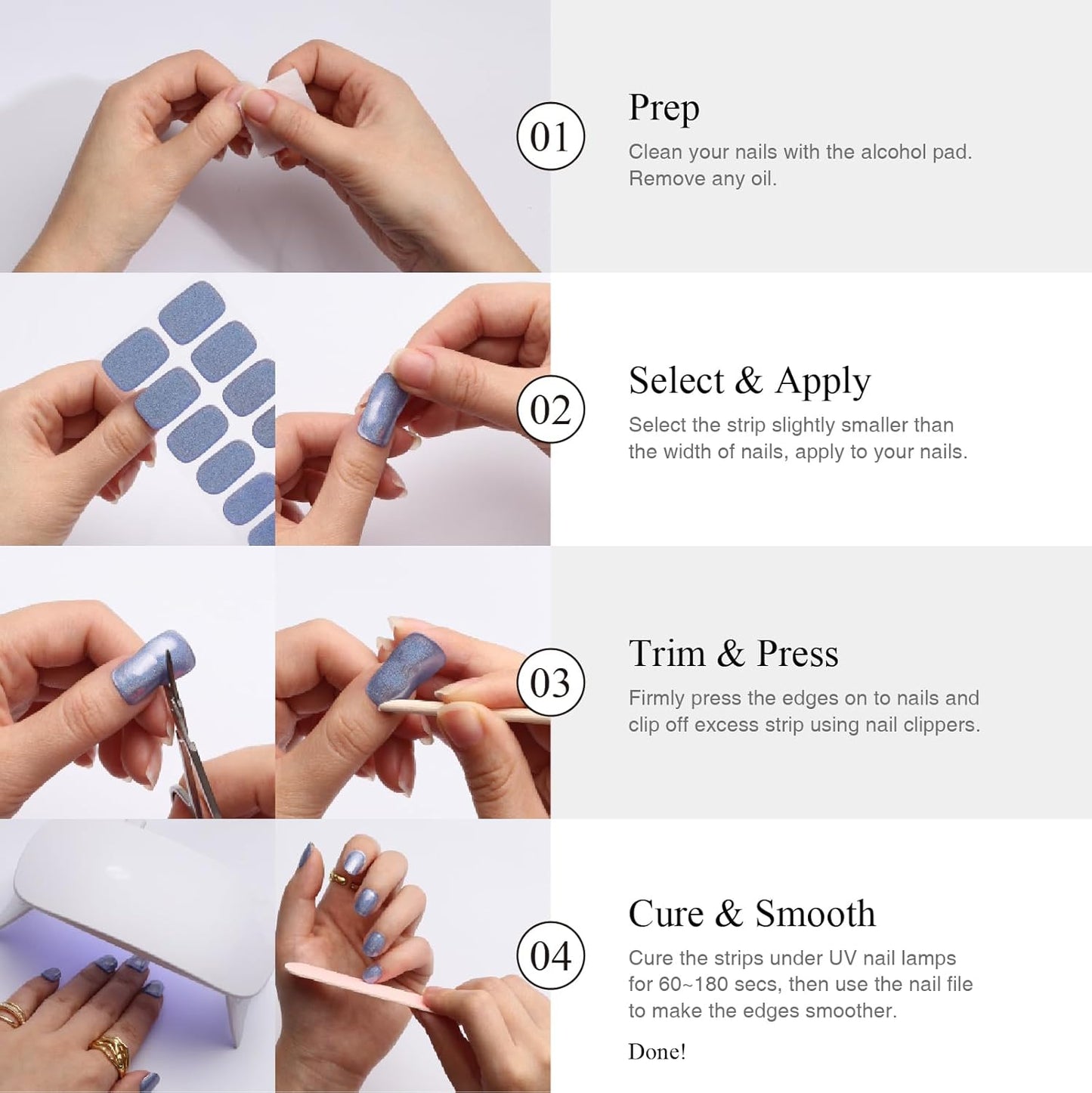 Semi Cured Gel Nail Strips, 20 PCS Gel Nail Stickers Work with UV Light, Gel Nail Wraps, Salon Quality & Easy to Use - Morandi Green