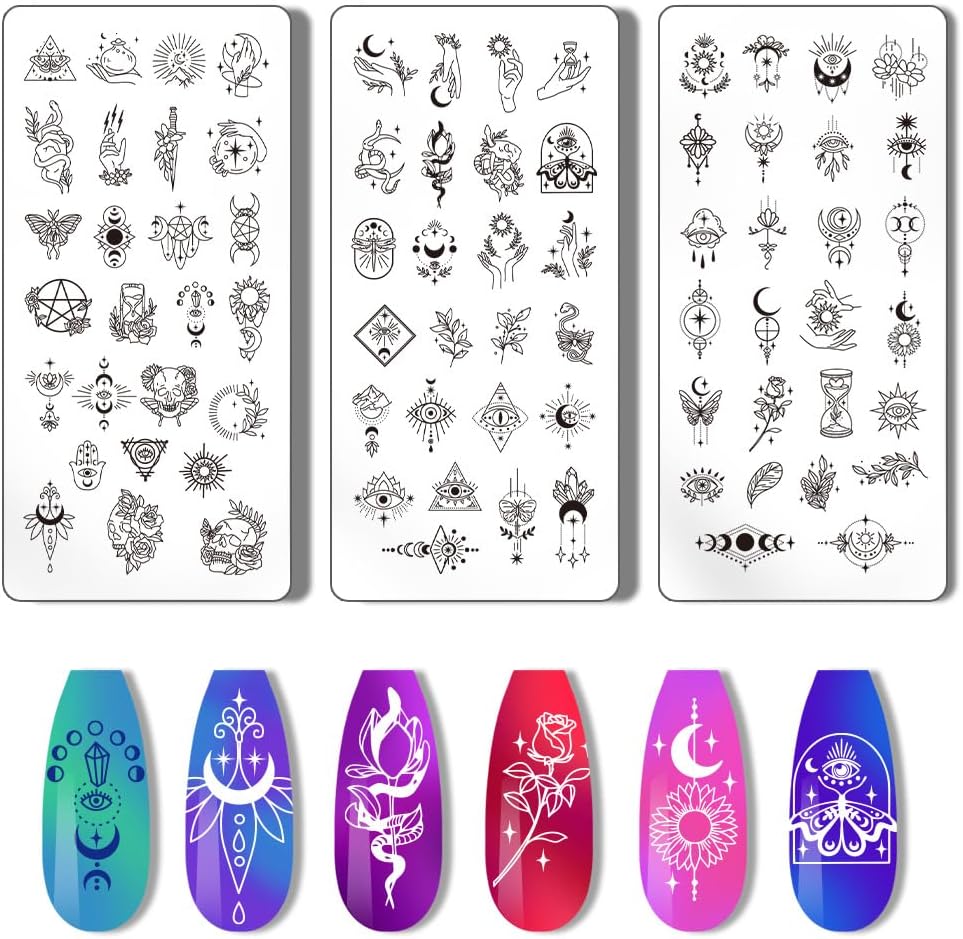 PH PandaHall 3pcs Moon Sun Nail Art Stamping Plate Nail Stamper Dreamcatcher Nail Stamping Plate Nail Stencils Print Nail Stencils Stainless Steel Nail Image Plates for Nail Art Design Manicure Salon