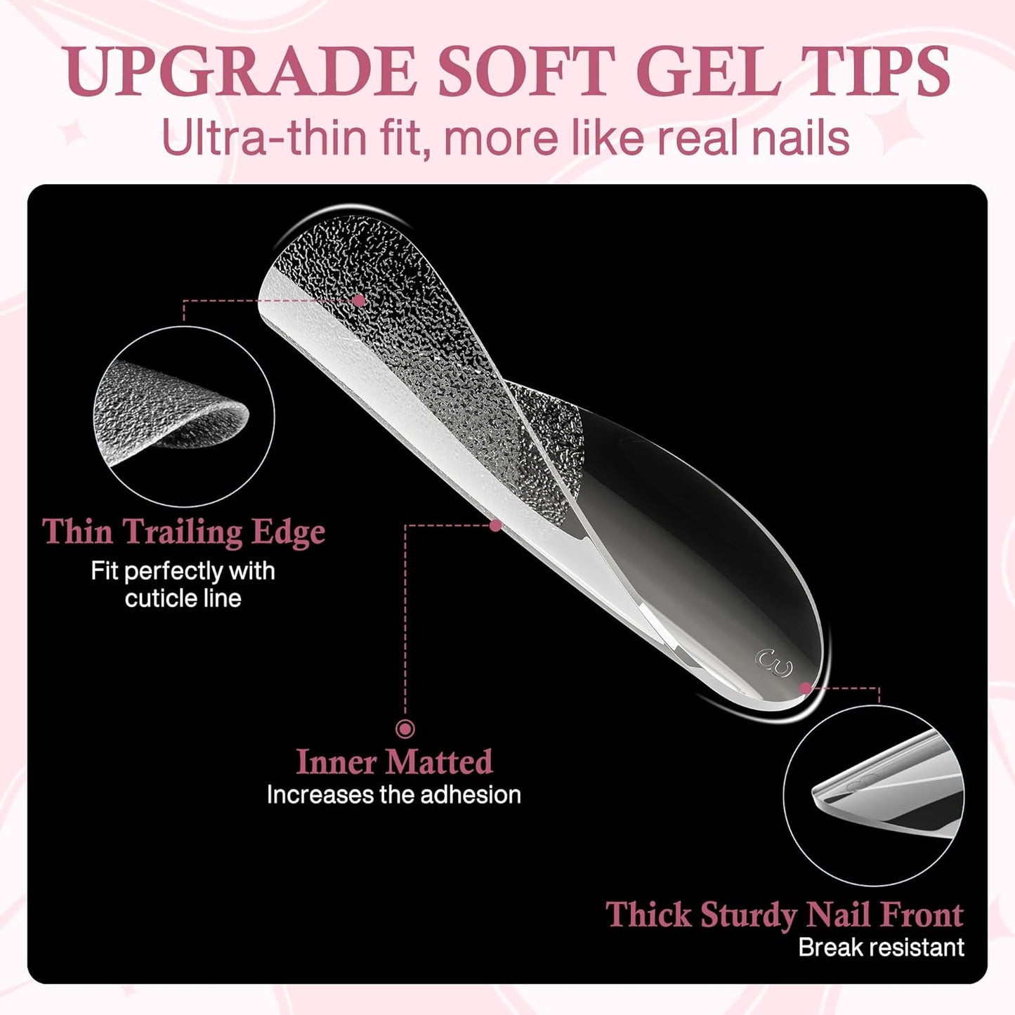 Medium Almond Nail Tips, 240pcs Soft Gel Pre-Filed Acrylic Almond Fake Nails, Half Matte Full Cover Clear Press on Flase Nail Tips for Nail Extension Home DIY 12 Sizes Gelly Tips