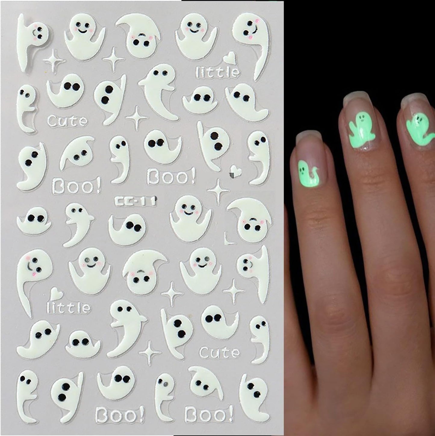 Halloween Nail Stickers 6 Sheets Glow in The Dark Nail Decals Stickers for Nails with Designs Ghost Bat Heart Spider Web Stickers DIY Nail Art Decoration for Women Girls