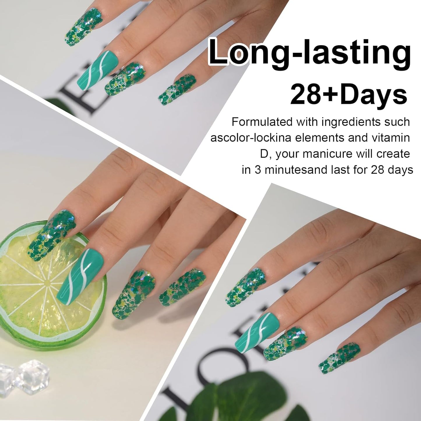 Dopamine Glitter Green Dip Powder Nail Color, Pro Dipping Powder System for Nail Art DIY at Home/Salon,1oz/28g Christmas