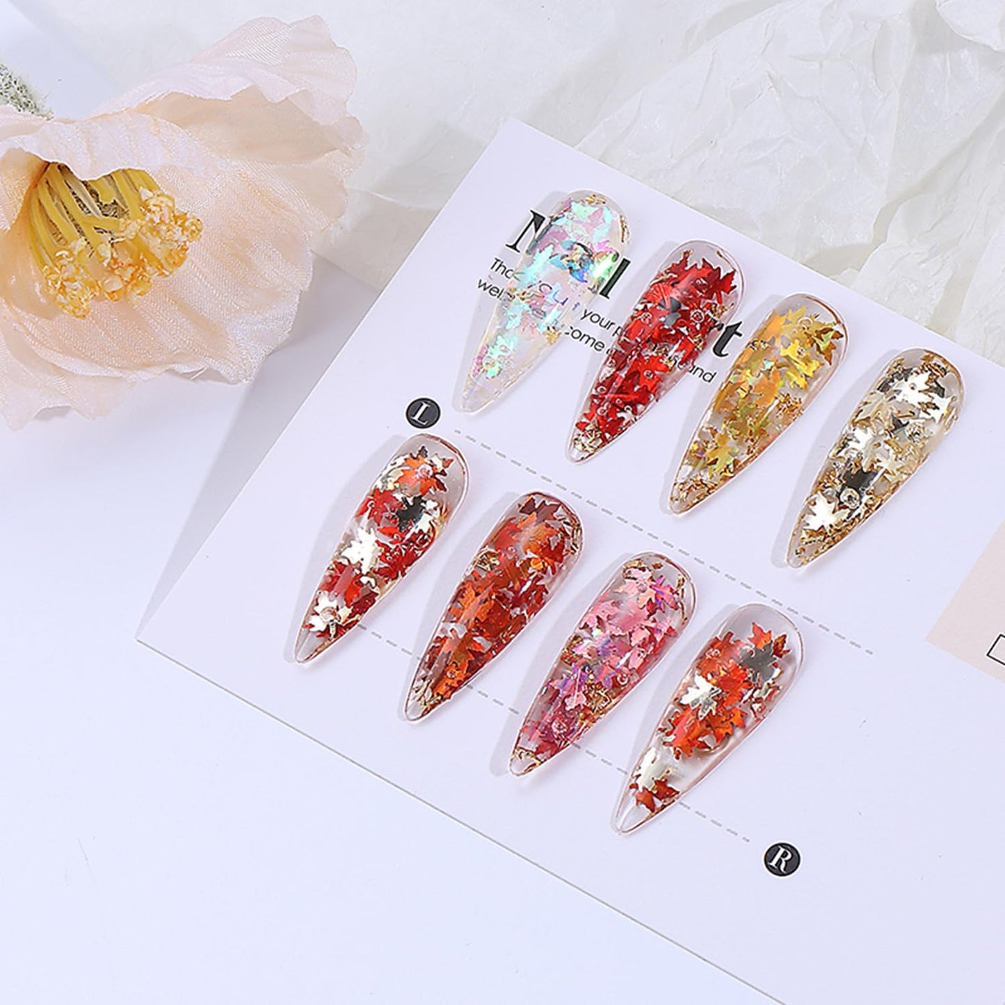 Thanksgiving Glitter Maple Leaf Nail Sequins Fall Nail Flakes Design Nail Charms Holographic Laser Mixed Color 3D Confetti Nail Glitter Sequins for Women