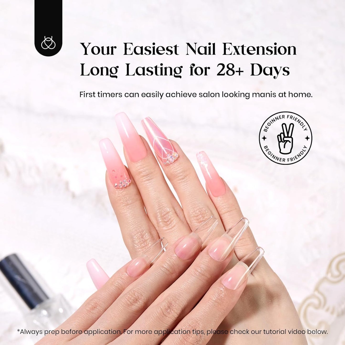 Beetles Gel Nail Kit 600Pcs Long Coffin Nail Tips with Pink Gel Polish Top Coat,15 Sizes Soft Clear Press on Nails 5 In 1 Nail Glue Uv Lamp Easy Nail Extension Set for Women