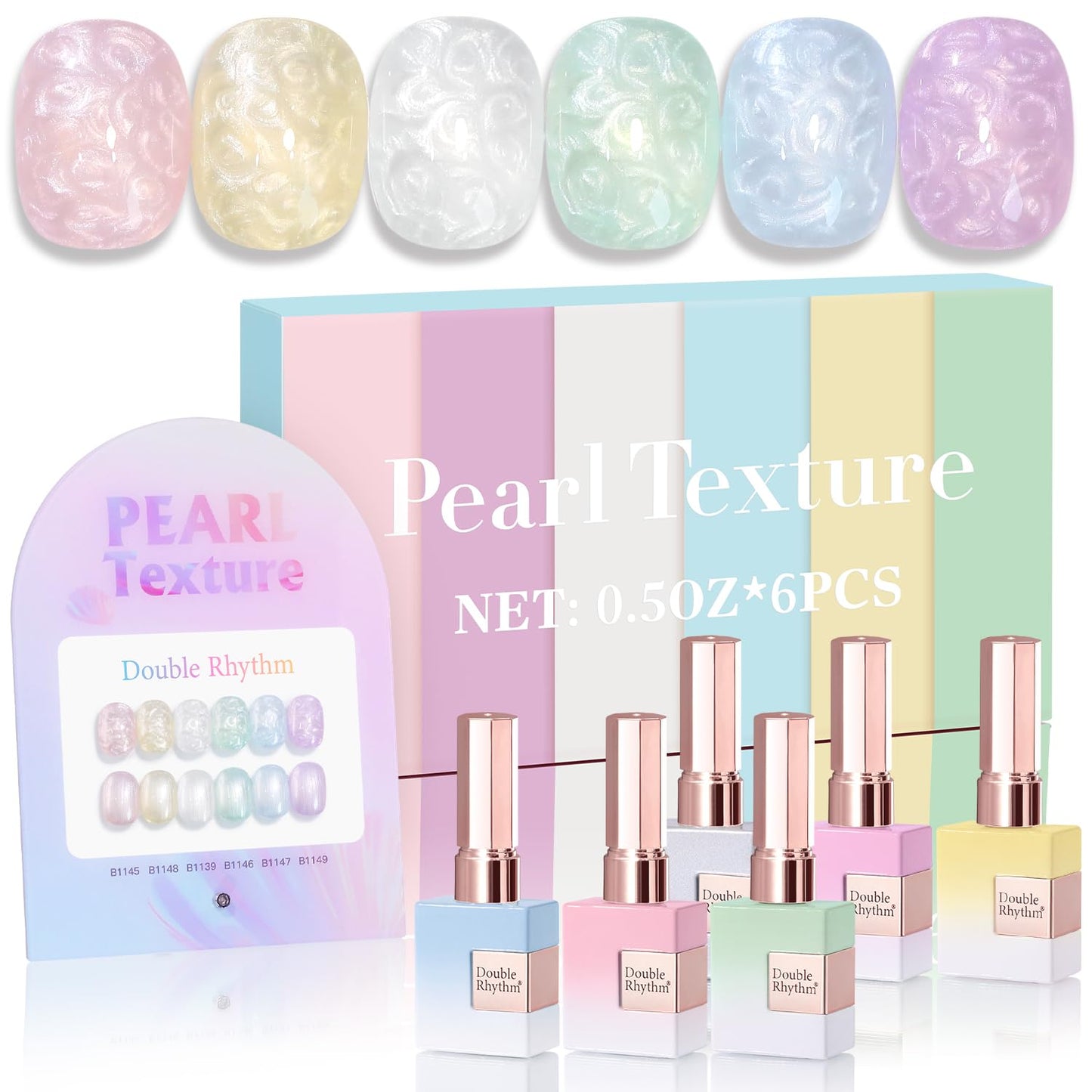 Double Rhythm 6 Pcs 15 ML Gel Polish Set Same Color Same Bottle Soak Off Gel Polish Kit Nail Art Manicure Salon DIY at Home for Women (Pearl Pink White Green Blue Purple-T6-21)