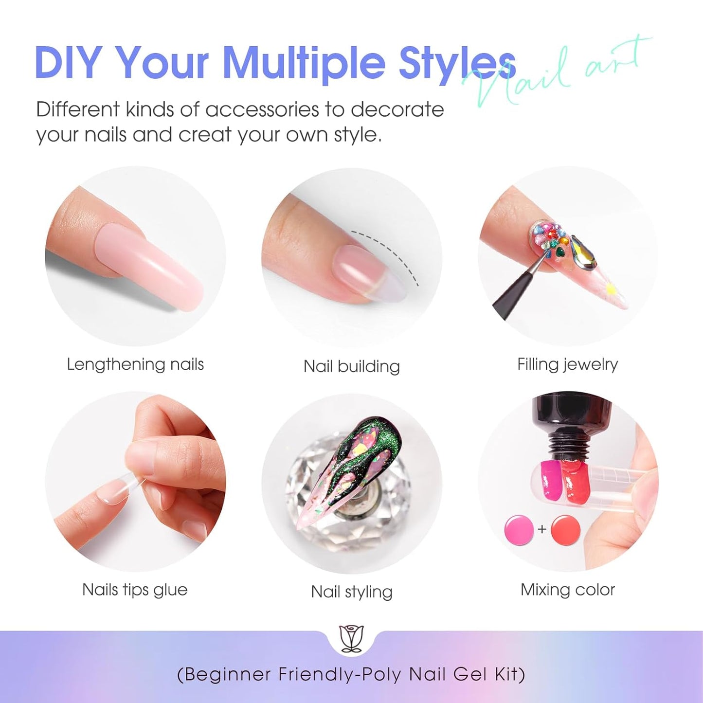 ROSALIND 28 Colors Color Poly Nail Gel Colors Kit with Mini Nail Lamp Clear Neon Poly Nail Gel Starter Kit for Beginners Halloween All Seasons Classic Colors with Everything