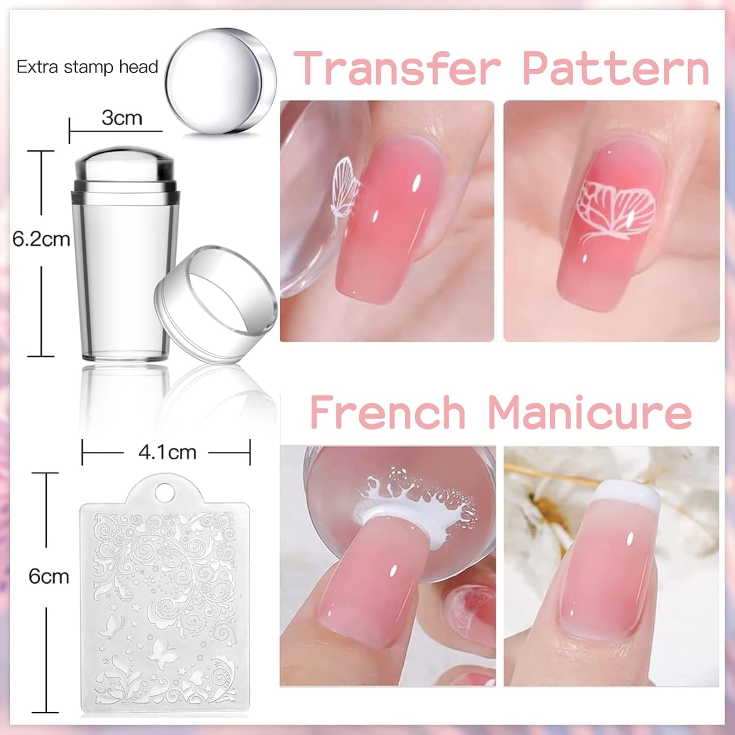 Biutee Nail Stamper Kit Nail Art Stamping Plate Set 8 Stamping Nail Polish Gel 12 Stamp Plate Jelly Silicone Stamper Flower Animal Lace Girl Star Rose Love Template Tool Supplies Halloween Design
