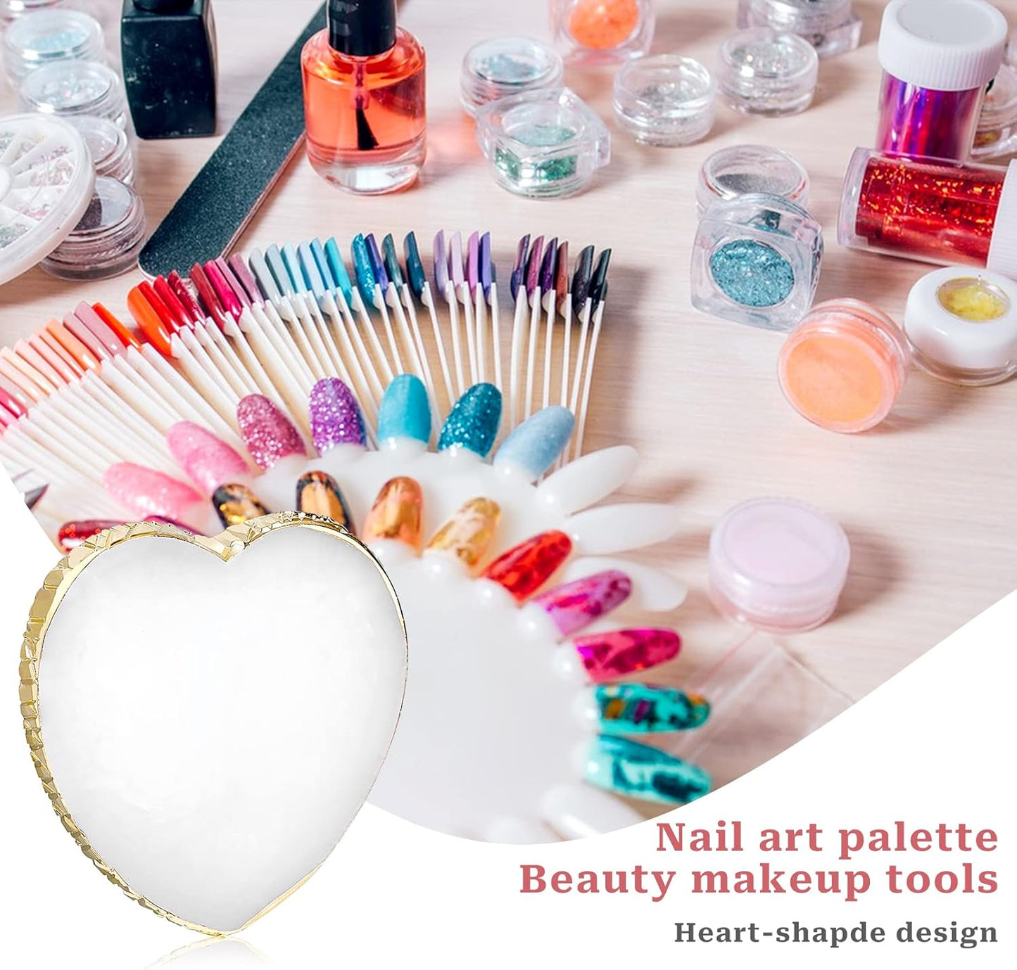 Resin Nail Art Palette Nail Art Painting Mixing Color Palette Heart Shape Gold Edge Nail Gel Color Makeup Display Board Manicure Tool