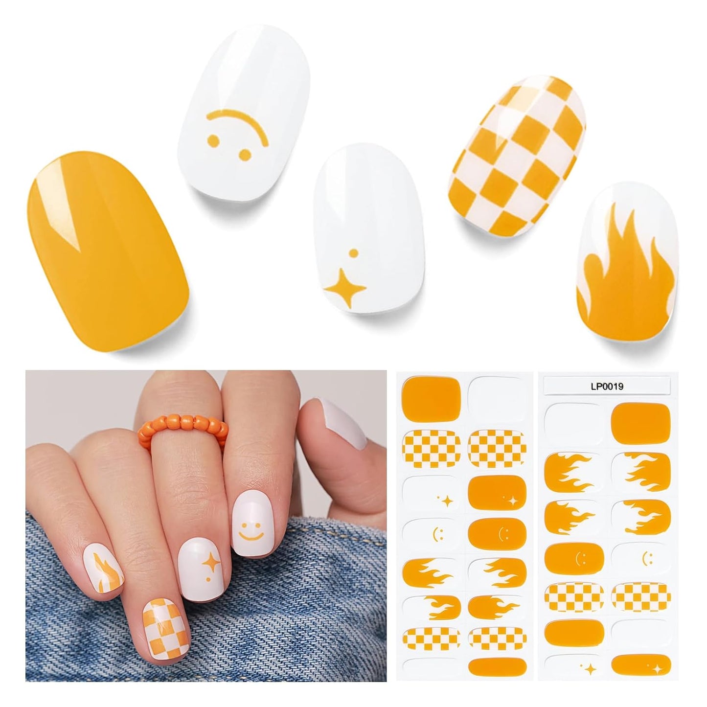 Semi Cured Gel Nail Strips, 30pcs Gel Nail Wraps, 2 Weeks Long Lasting Ice Age, Smile Bomb