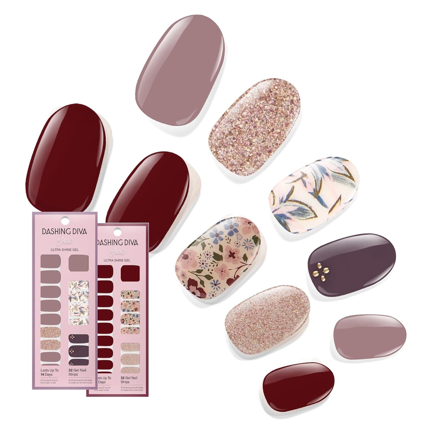 Dashing Diva Gloss Nail Strips Bundle - The Fall Florals Collection - Alpine Retreat & Wildflower - UV Free, Chip Resistant, Long Lasting Gel Stickers - Contains 2 Sets